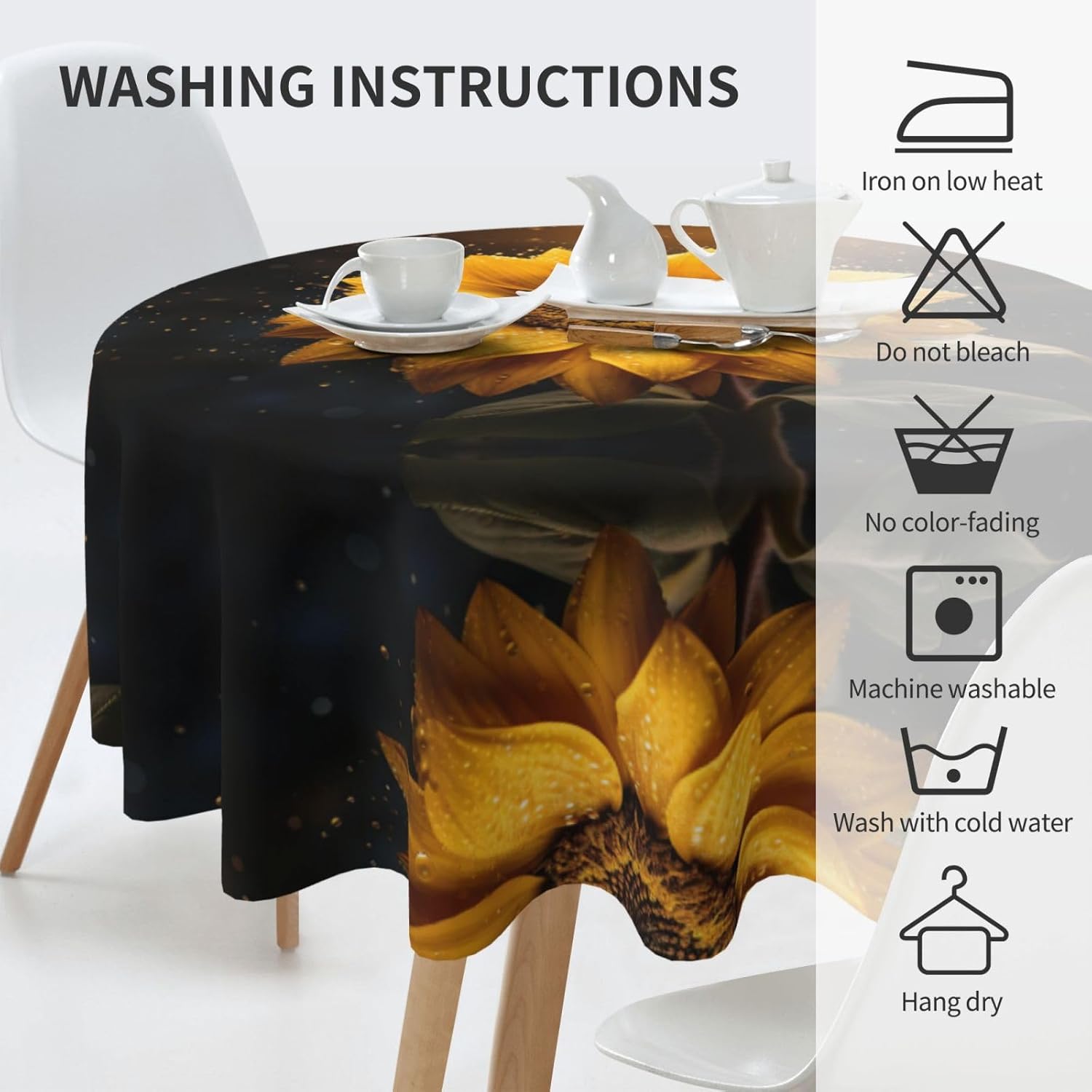 Beautiful Sunflower 4 Print Wrinkle Free Dining Table Cover for Birthday Party Farmhouse Tablecloths Up to 60 x 60 Inches