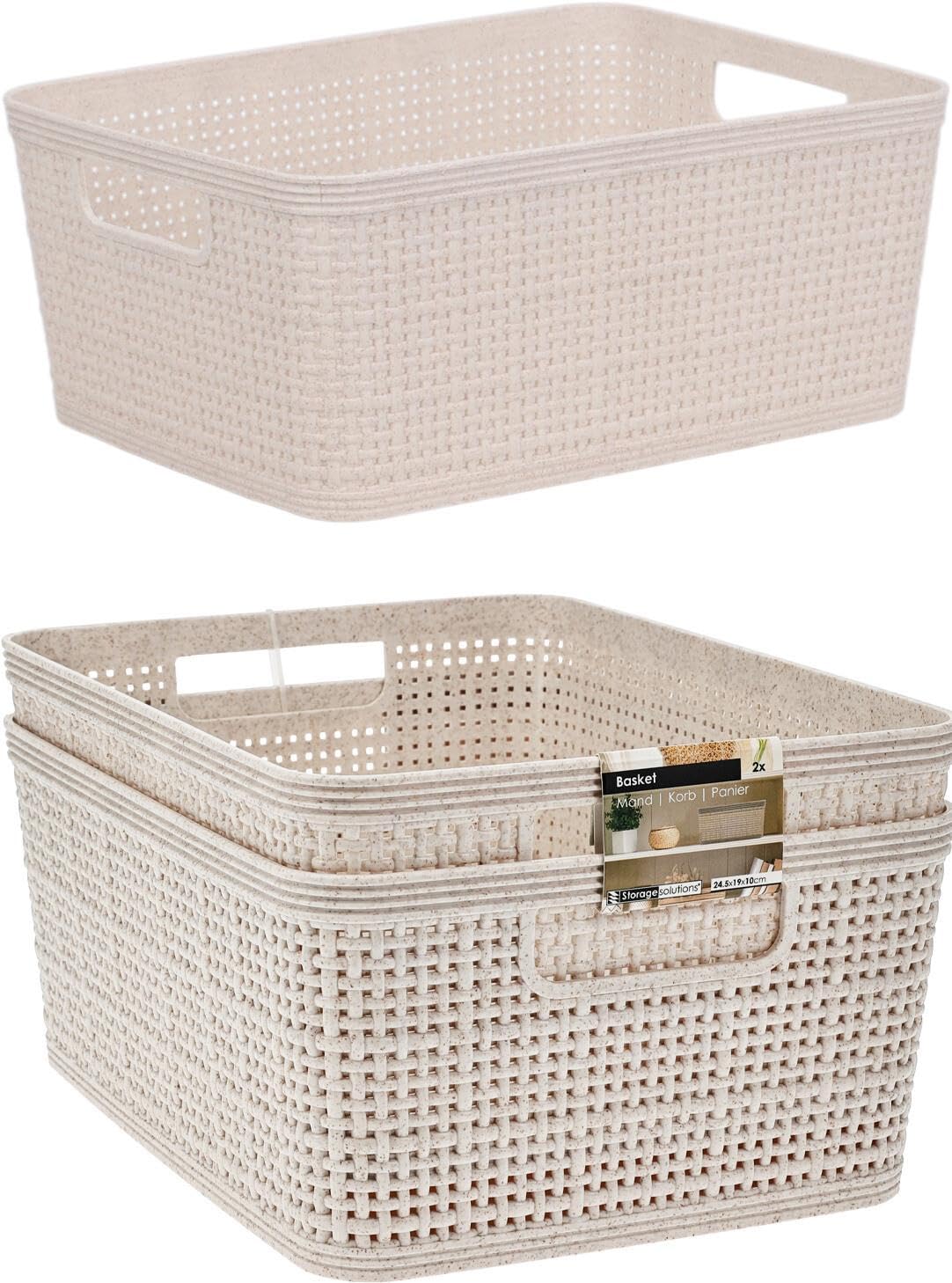 Libbi Lou Clear Storage Baskets Woven Design Stackable Plastic Organisers Homeware - Set Of 6 (25 X 19Cm)