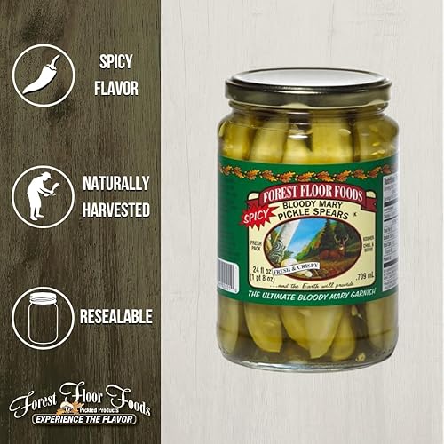 Miniatura 2 de Forest Floor Foods Bloody Mary Pickle Spears, lanzas en escabeche con sabor a jalapeño y ajo, guarnición Bloody Mary, aperitivo saborizado, 24 onzas