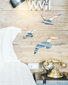 Putuo Decor 3pcs Wood Nautical Decor Seagull Wall Decor Nautical Coastal Theme Wall Art Adhesive Seagull Wall Sculpture Sea Birds Lake House Ocean Decoration Vintage Ornaments For Home Bathroom