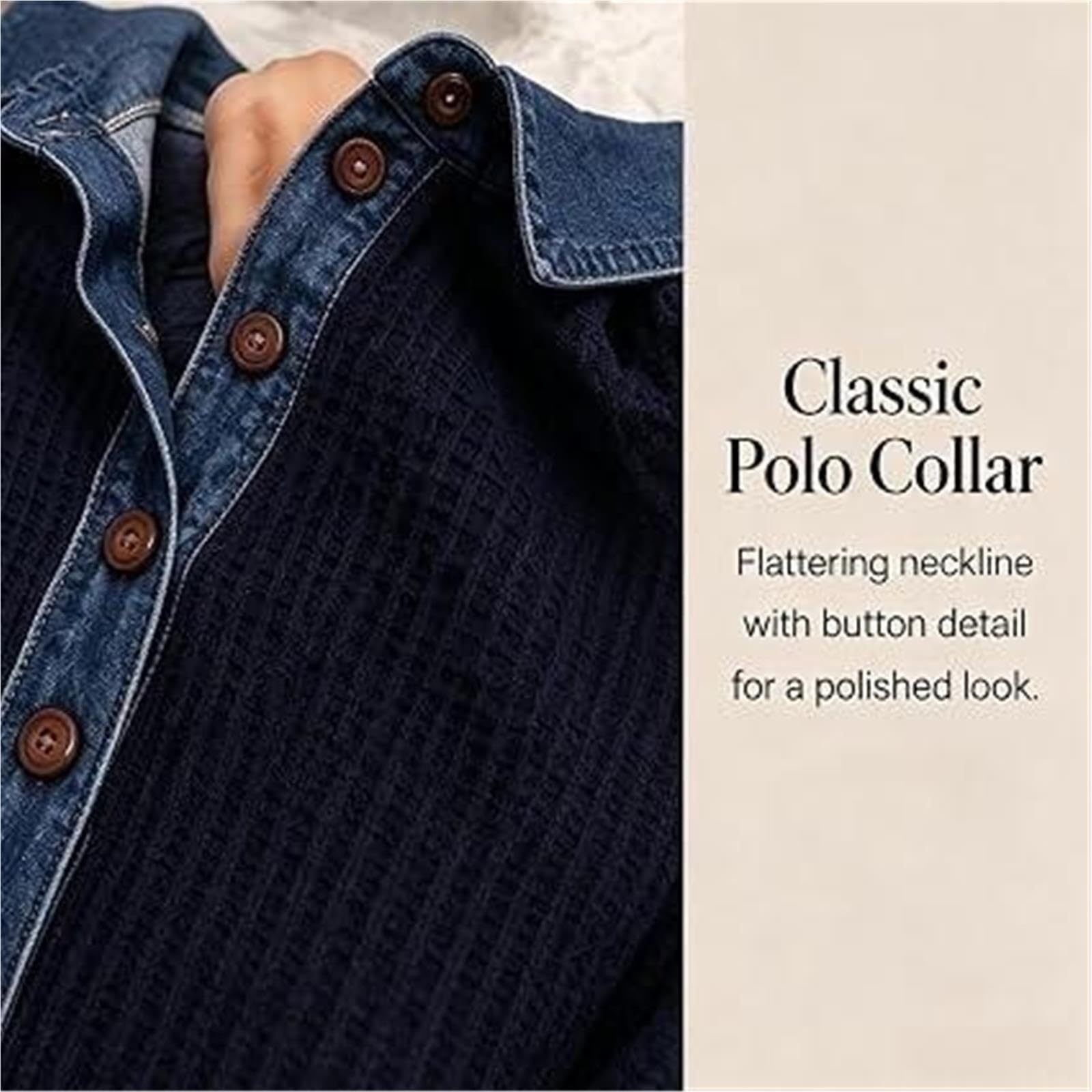 Generico Abbigliamento Trendy con Bottoni Felpa in Denim Lavorato A Nido