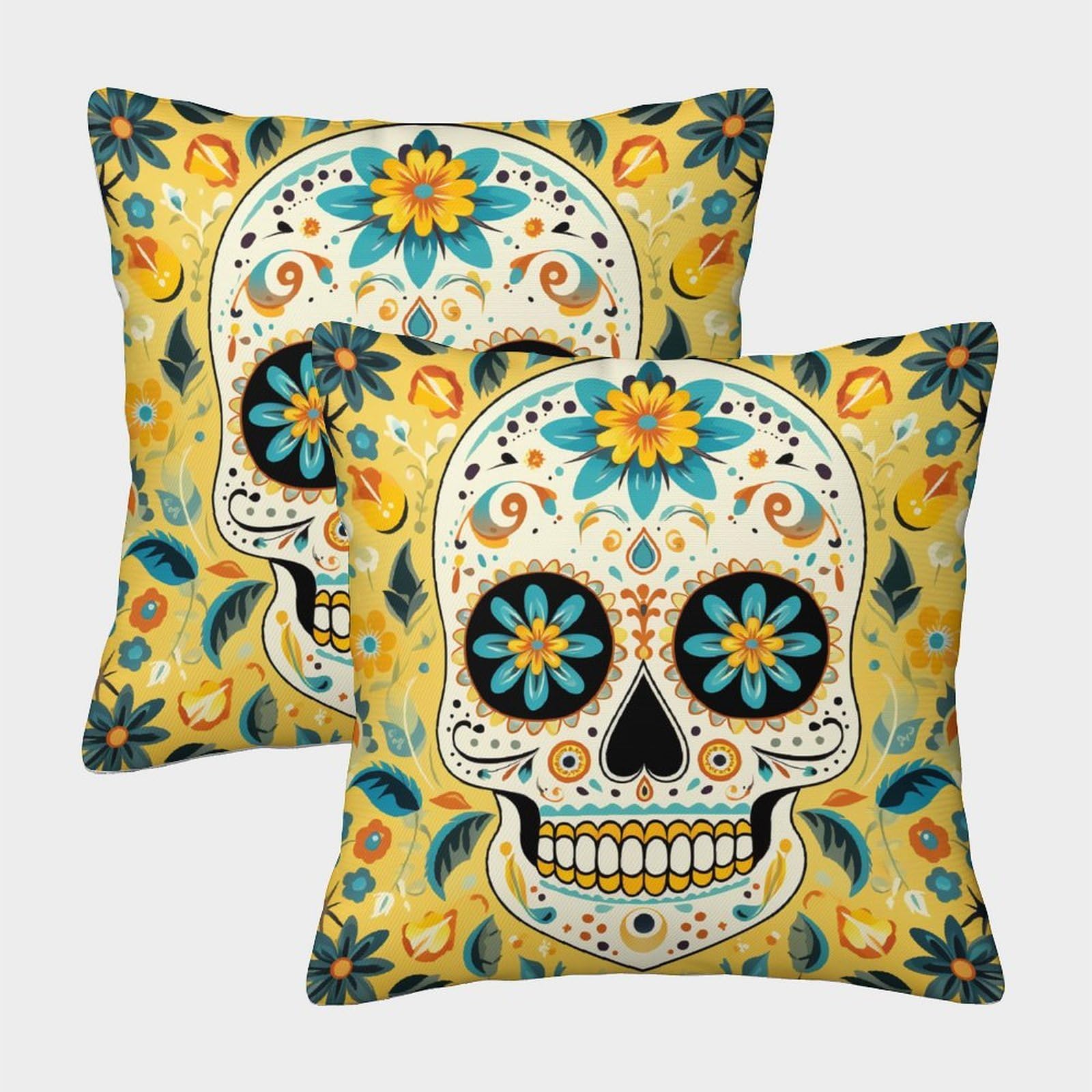 kaiyun 2 Pack Sugar Skull 3D Image Printed Single-sided Cushion Cover 40x40cm