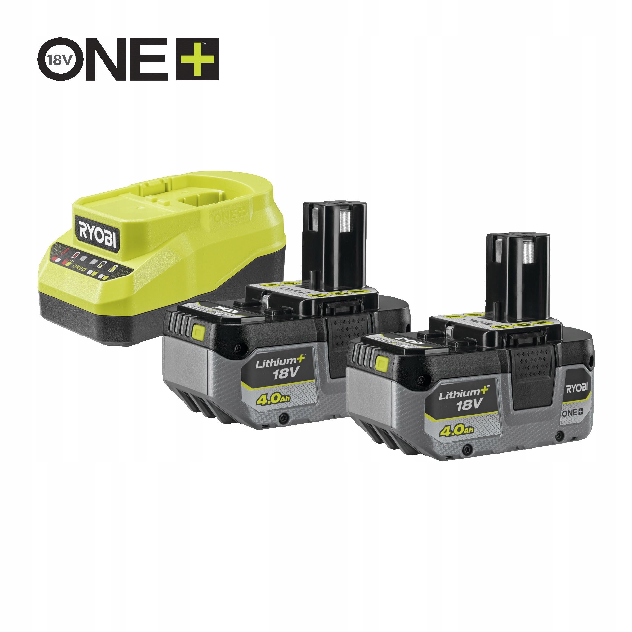 RYOBI Kit Batteria 18V ONE+™ Lithium+™ 4,0 Ah con Caricabatteria Compatto 2,0 A, Compatibile con Tutti gli Utensili 18V ONE+™