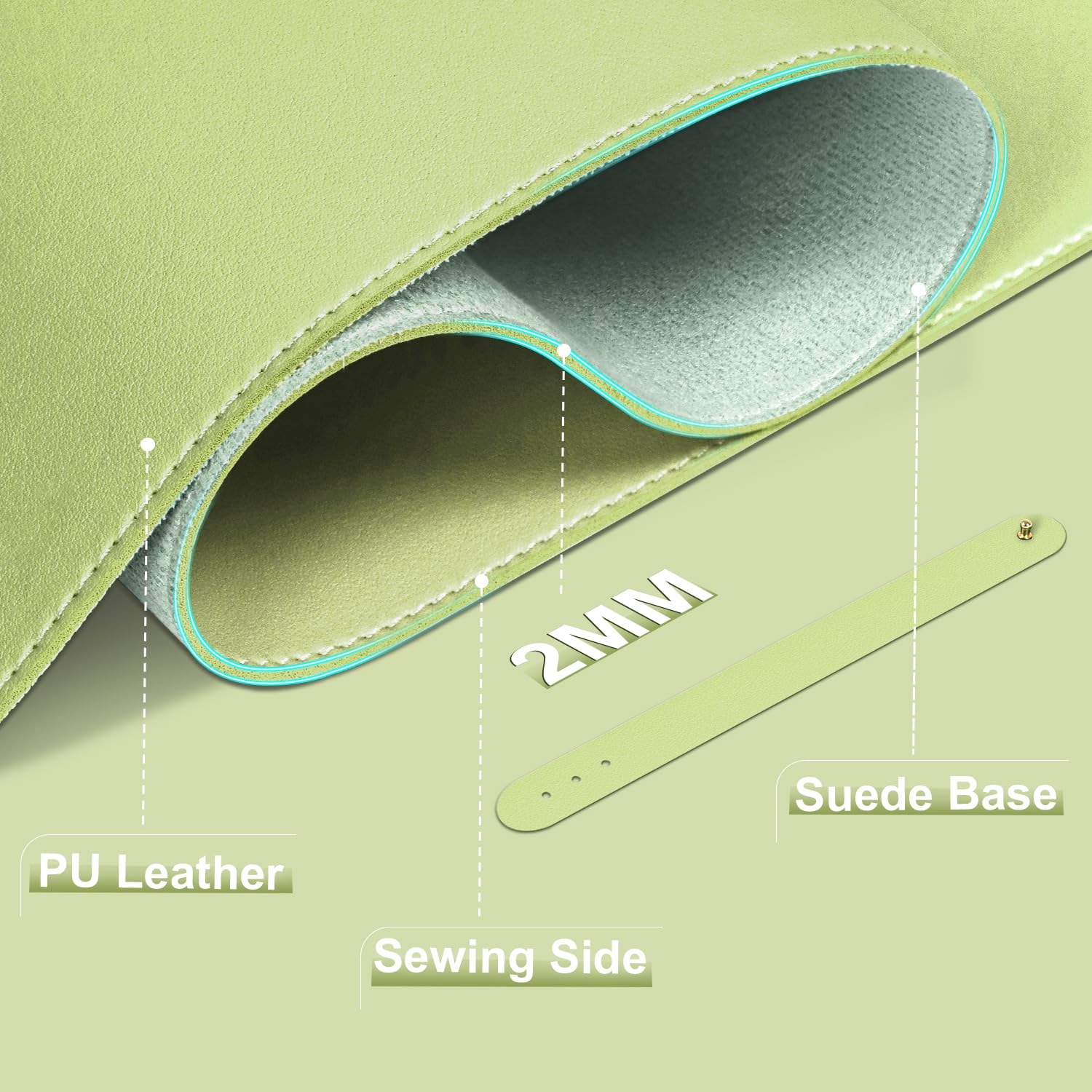 Tappetino Per Scrivania BLESWIN - Pelle, 80x40cm, Impermeabile, Antiscivolo, Nero