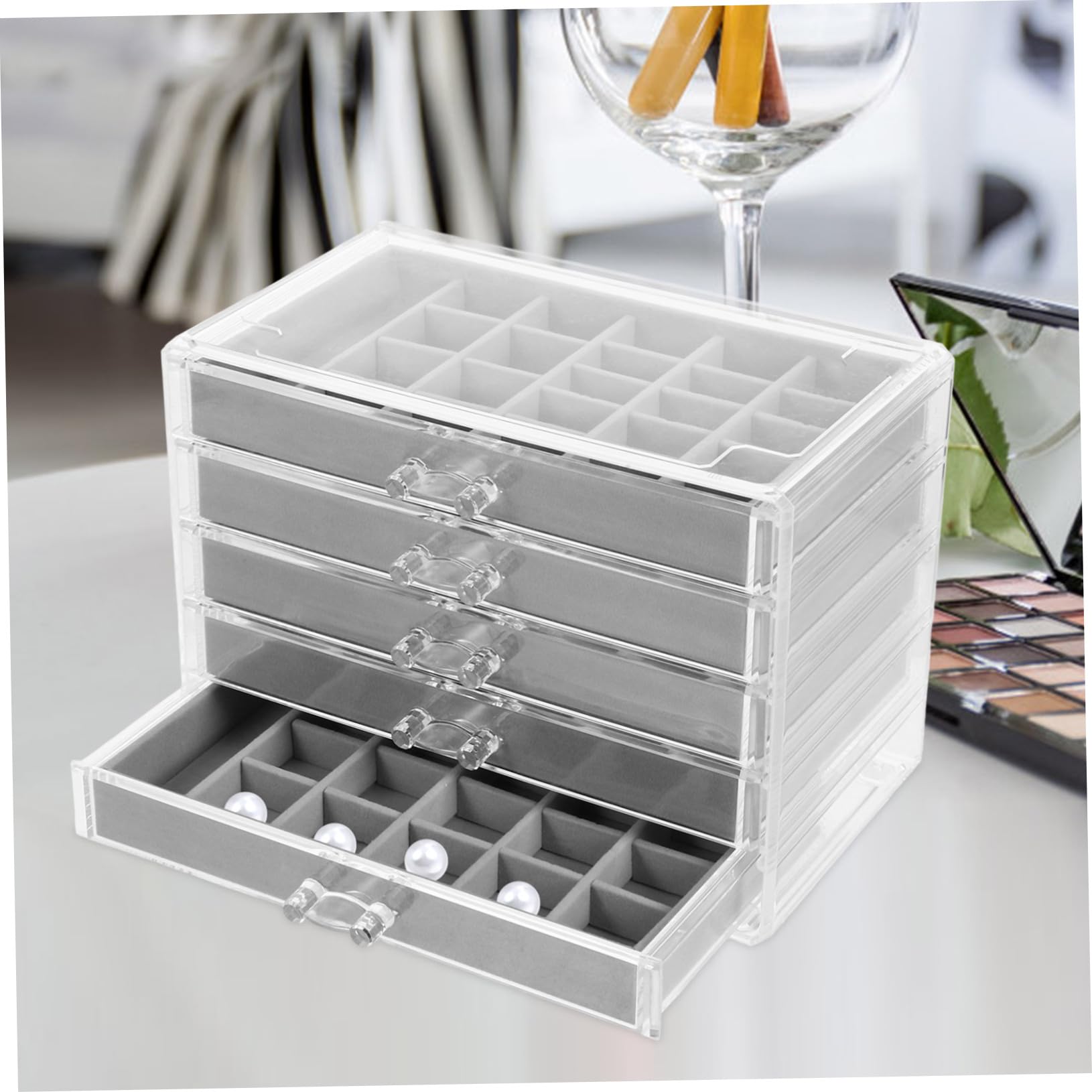 Ciieeo Organizador de Joyas Acrílico Transparente con 5 Cajones y Diseño Multilayer para Almacenar Pendientes y Anillos con Elegancia y Alta Durabilidad
