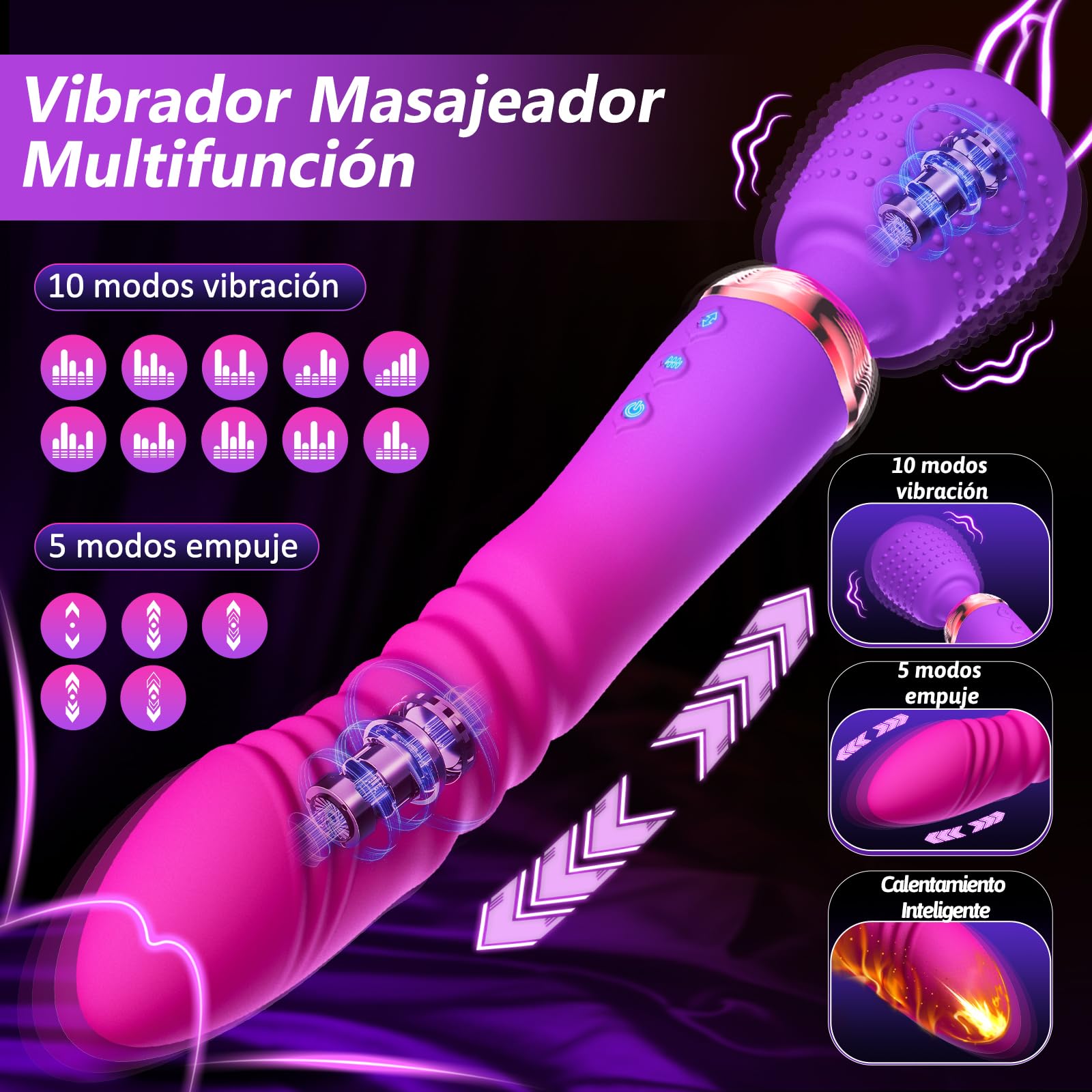 Varita Vibradora Masajeadora Telescópica Dildo, Vibradorador mujer Juguetes Eróticos con 10+5 Vibración & Calefacción, Vibrator Juguetes Eróticos para Pareja Sexuales Vibradorador Clítoris Punto G