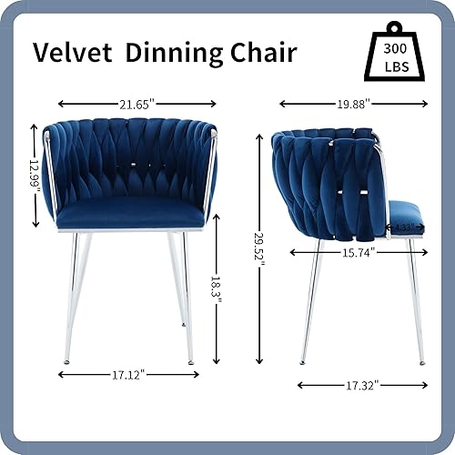 Miniatura 64 de Juego de 2 sillas de comedor de terciopelo, sillas tapizadas tejidas para sala de estar, sillas modernas de cocina y comedor, sillas decorativas de