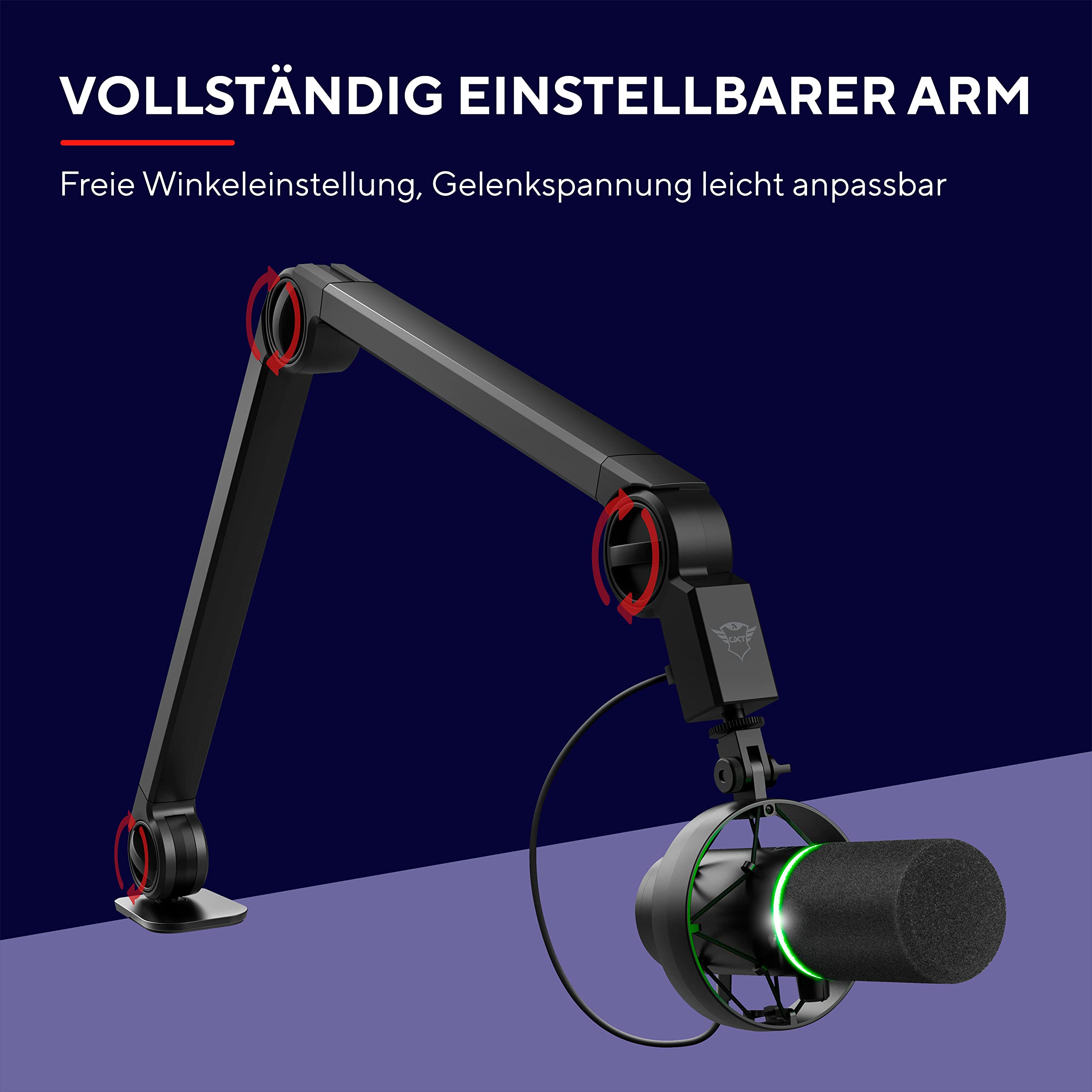 Trust Gaming GXT 255Plus Onyx Professionelles Mikrofon mit Arm, Nierencharakteristik, Popfilter, USB, LED, Schwarz