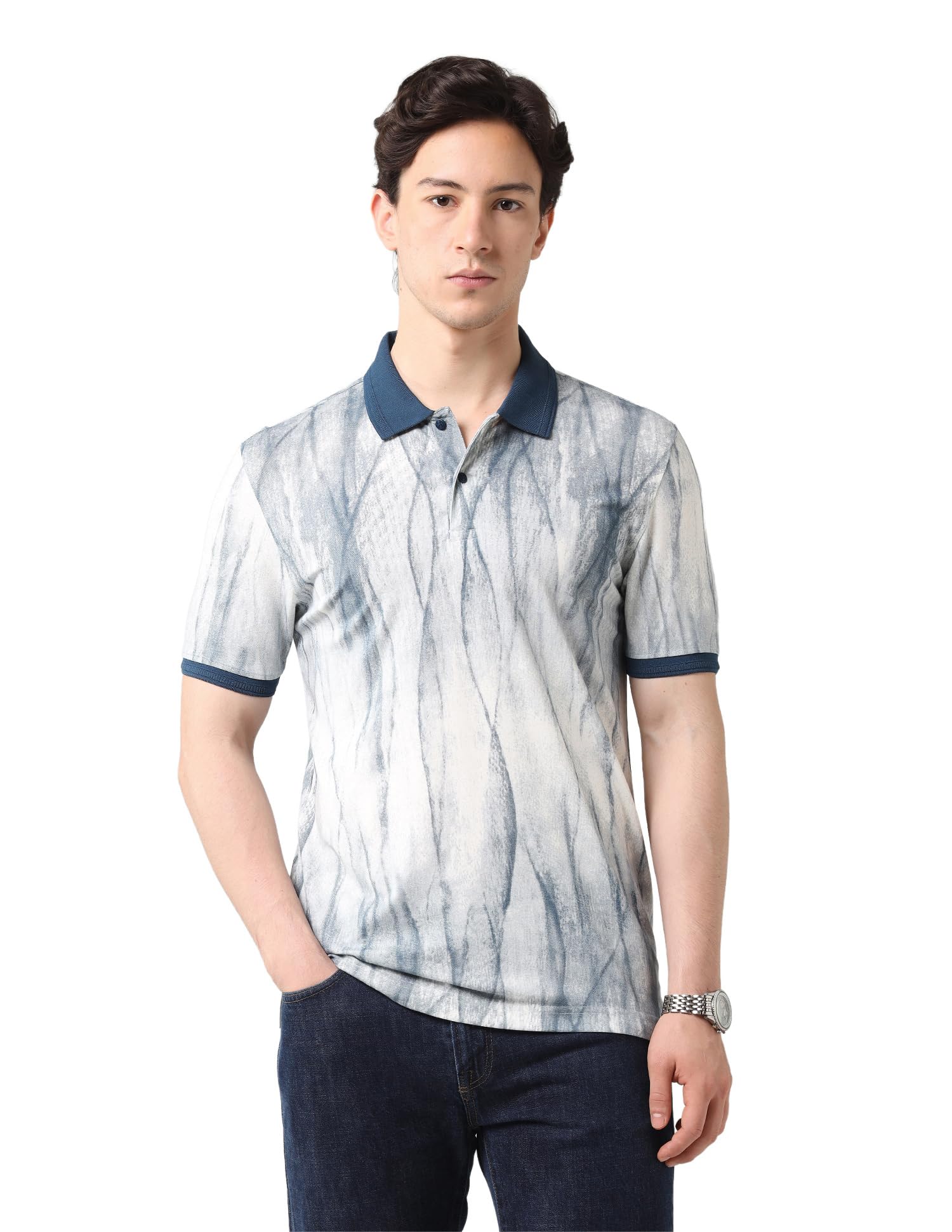 Abstract Printed Regular Fit Polo Shirt Indigo-image-13