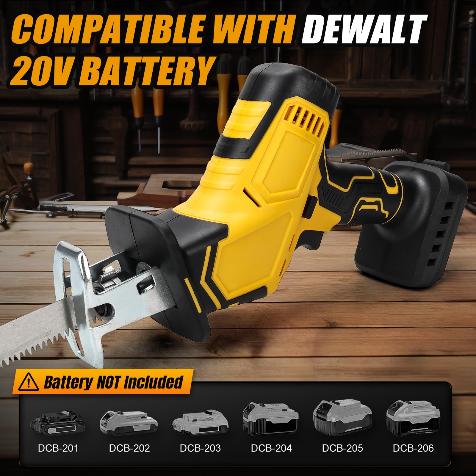WingFly Sega a batteria per Dewalt da 18 V, 20 V, sega a sciabola professionale con 4 lame per sega, 2700 RPM con interruttore a velocità continuo, in metallo, legno (senza batteria)