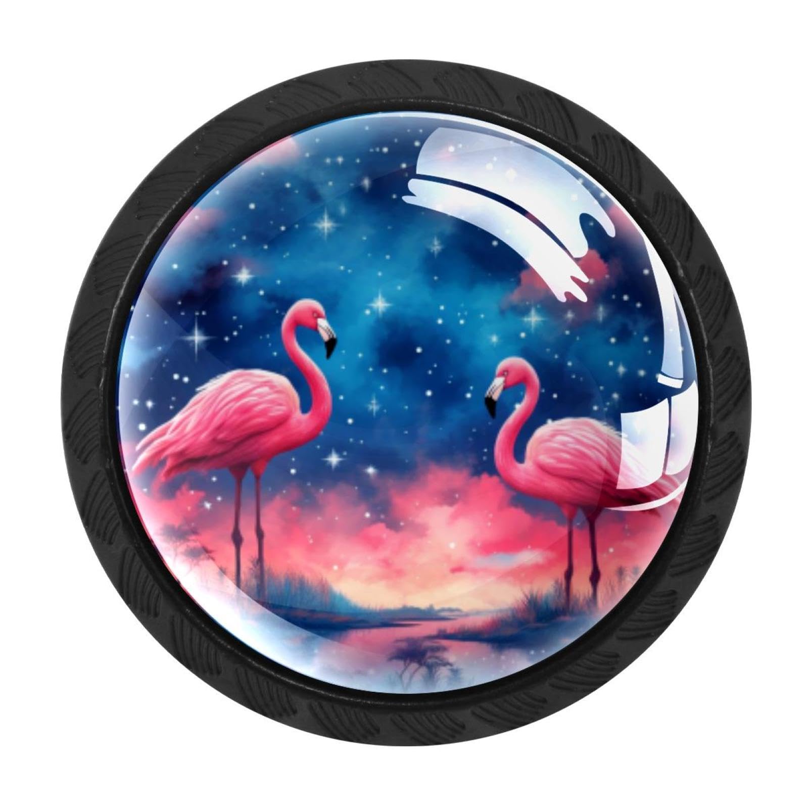 CHENZZZZ 4 Pack Round Cabinet Knobs for Kitchen Bathroom Closet Dresser Cabinets, Starry Flamingos