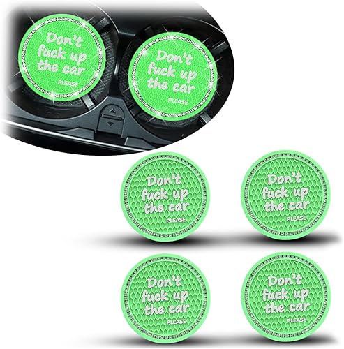 8sanlione Portavasos para automóvil, 4 unidades, diseño con diamantes de imitación de cristal, de silicona, antideslizante, accesorios universales