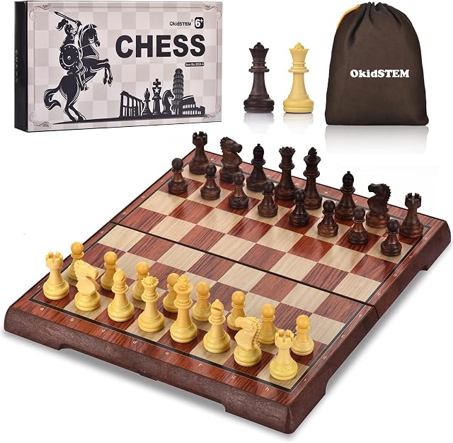 OkidSTEM Chess Set with Folding Magnetic Travel Games Board for Kids and Adults