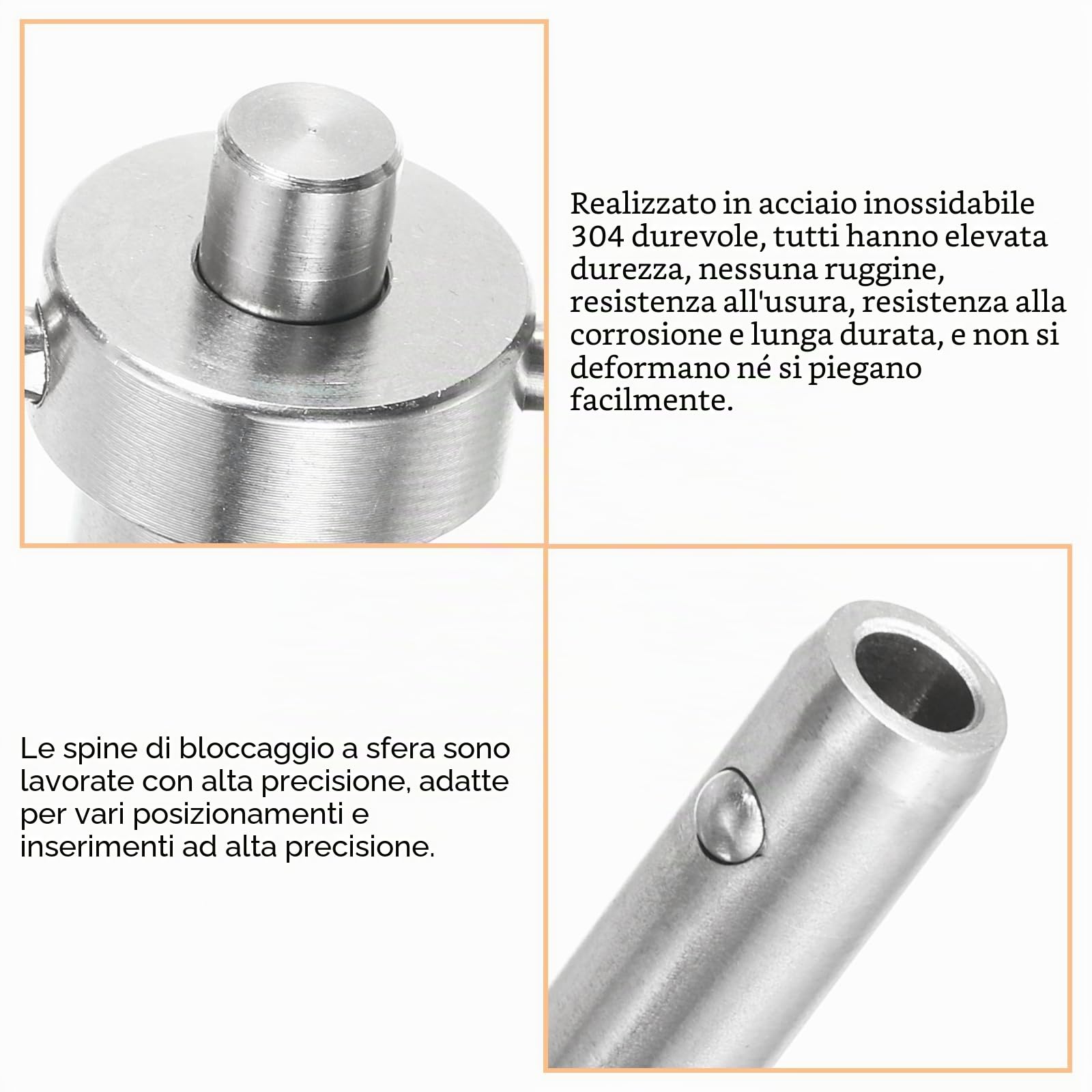 QUARKZMAN Perni di Bloccaggio a Sfera con Maniglia Pulsante, Diametro Perno 6mm, Lunghezza Utilizzo 50mm Perno a Rilascio Rapido con Cavo Sicurezza, Acciaio Inossidabile 327