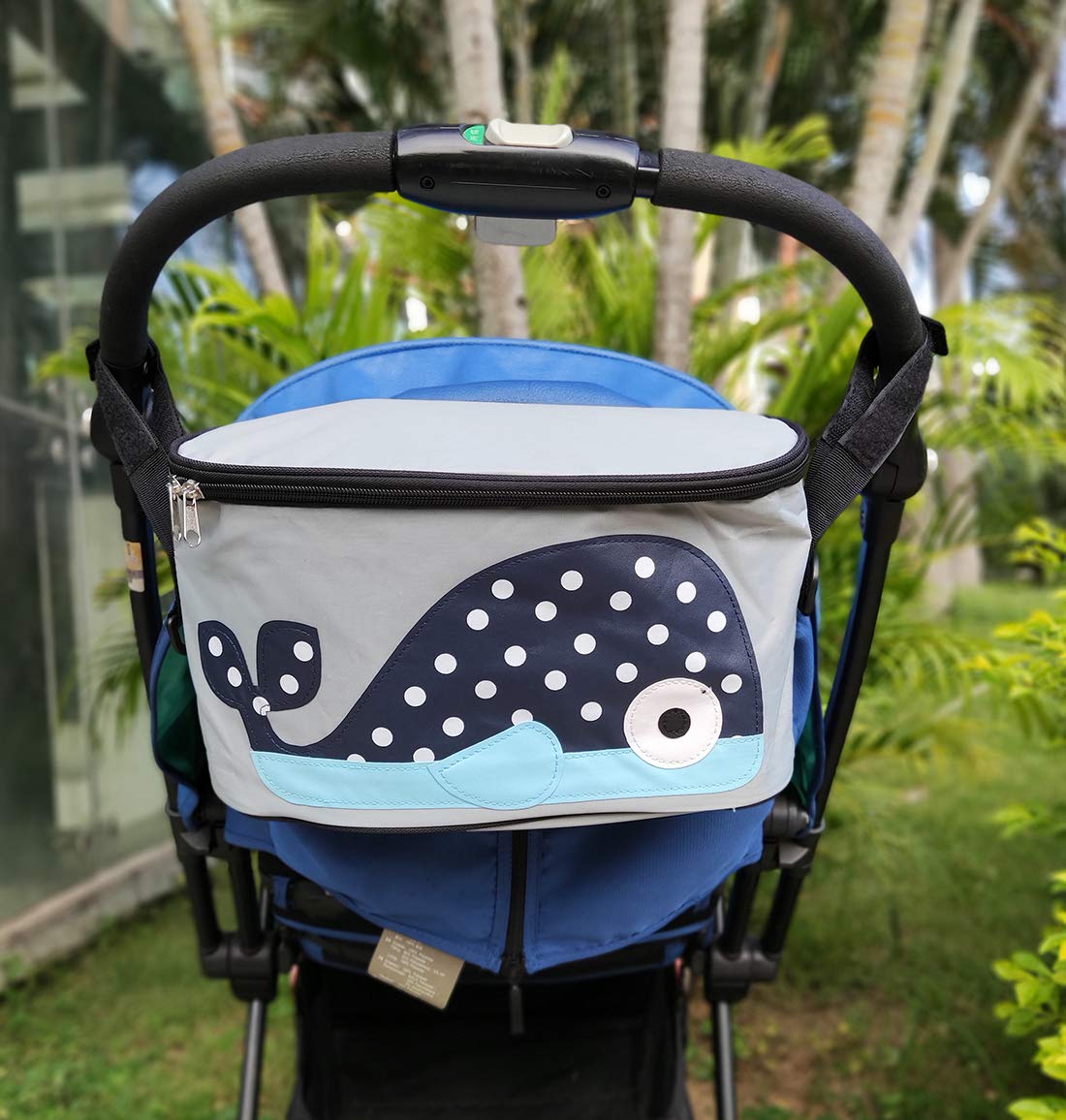 Borsa Portaoggetti Passeggino Universale,Organizzatore Passeggino Valco Con Porta Biberon Portabicchieri per Carrozzina, Resistente all' acqua（Whale con copertura)