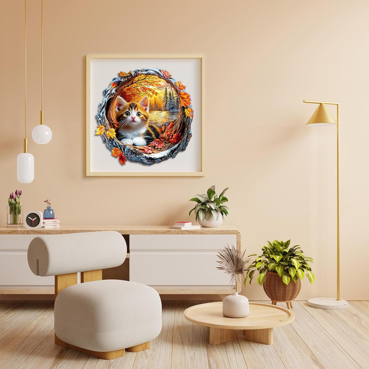 Wooden Puzzles for Adults - Kitten in Autumn Wooden Jigsaw Puzzle, Unique Animal Shaped Wood Puzzles Adult, Christmas Birthday Gifts for Friends/Family, Home Decor 11.4 * 11.3in 190pcs