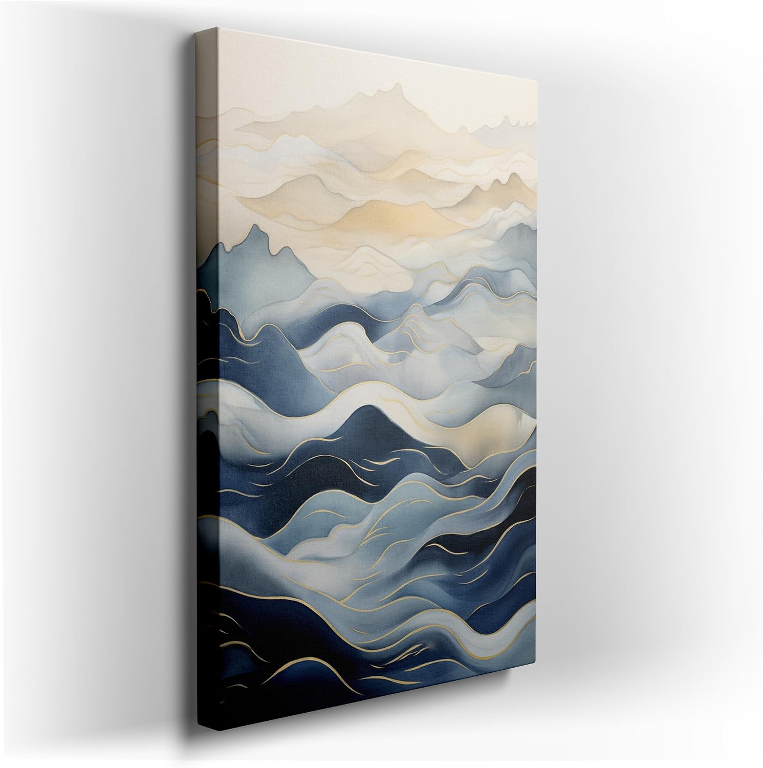 Canvas for Living Room. Harmony in Abstraction: Tranquil Landscapes in Blue and Gold, 27 x 18 inch Canvas Wall Art - Contemporary Masterpieces - Modern Home Decor
