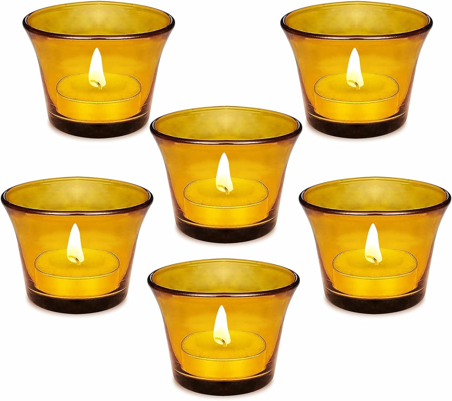 Pure Source India Yellow Glass Votive Candle Holders, Tealight Candle Holder for Wedding Home Table Centrepiece Decorations (6pcs)