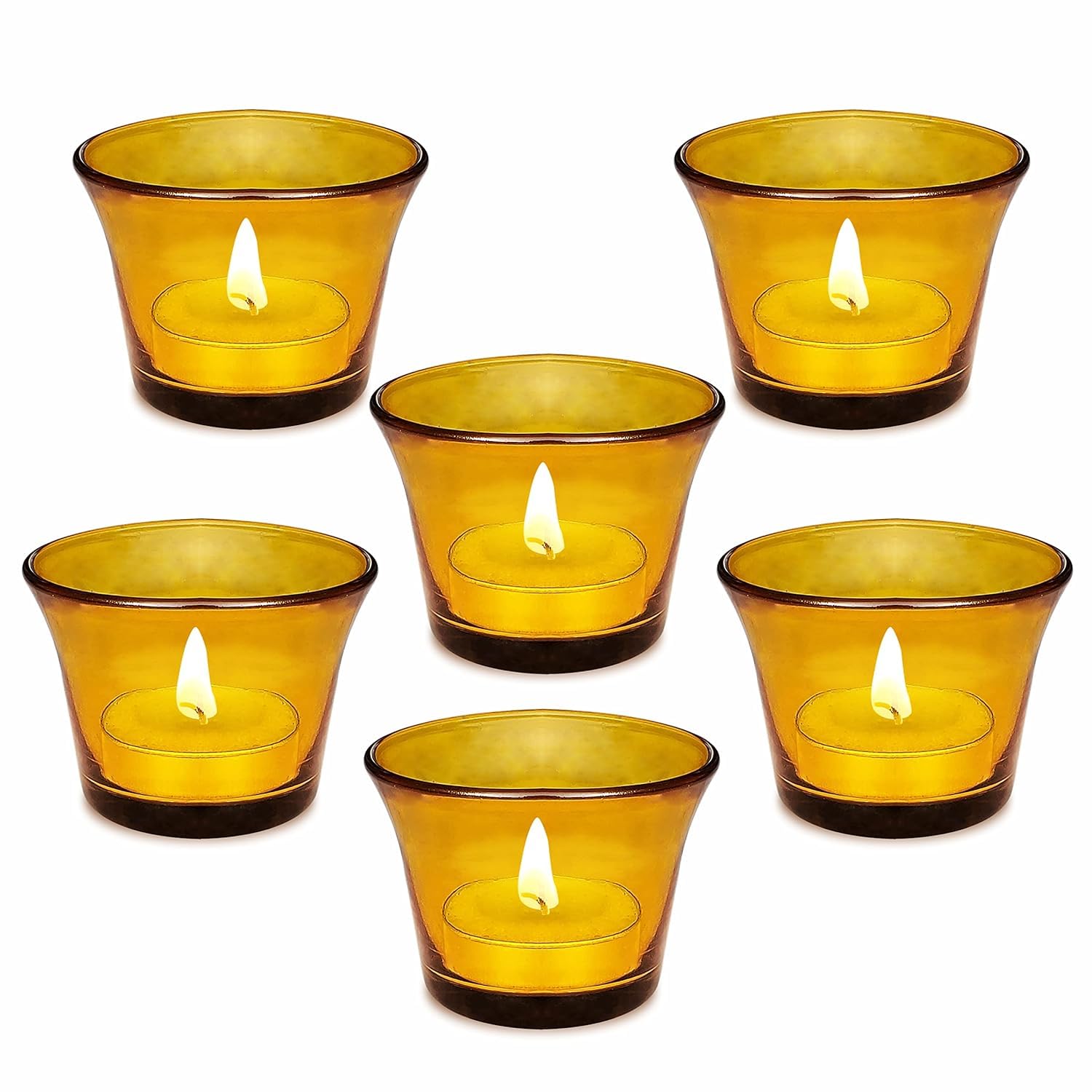 Pure Source India Yellow Glass Votive Candle Holders, Tealight Candle Holder for Wedding Home Table Centrepiece Decorations (6pcs)
