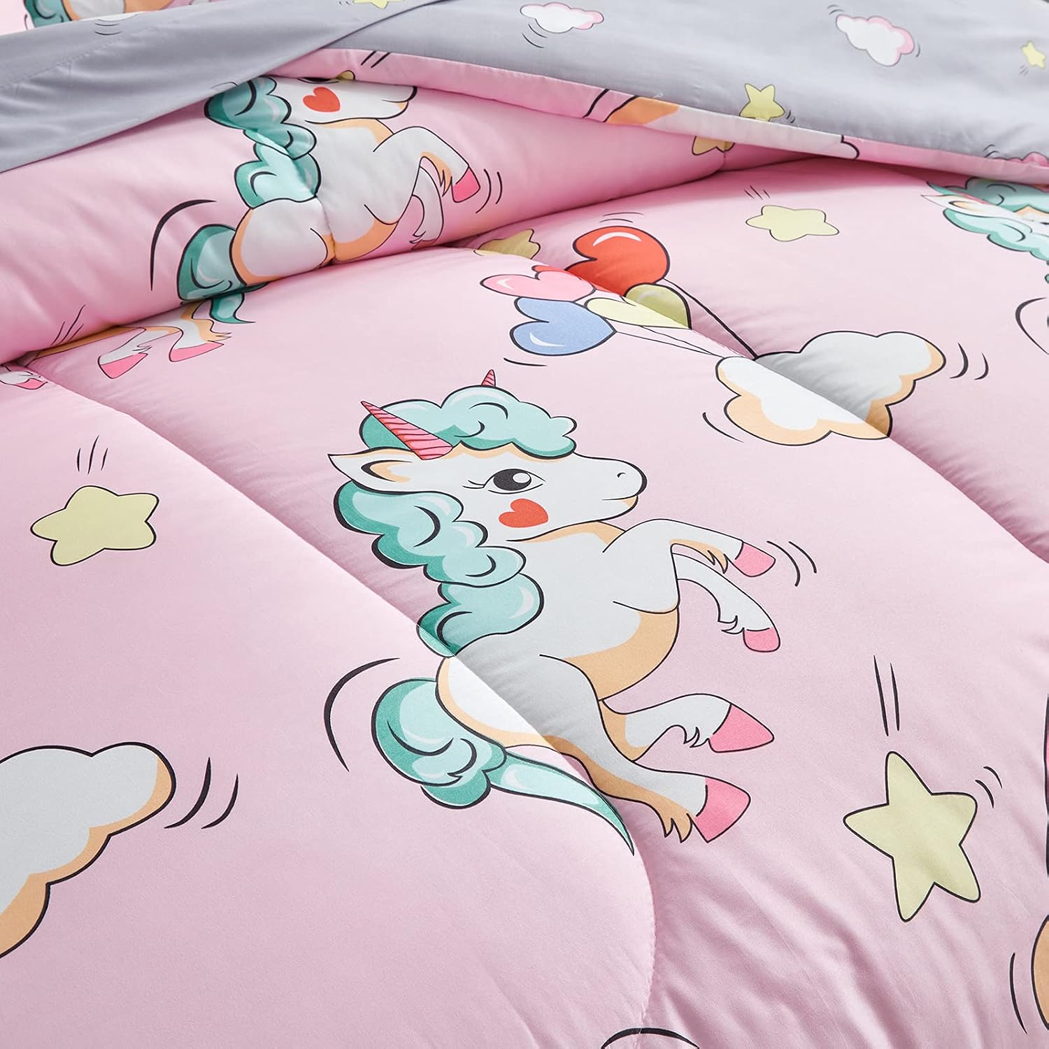 UOZZI BEDDING Unicorn Pink Comforter Set Twin Size Unicorn with Rainbows and Stars 100% Microfiber 68x88 Girls Duvet Cute All-Season Princess Bed Comforters for Kids Teen Girls