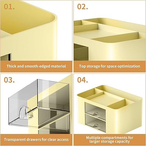 Miniatura 11 de Marbrasse Organizador de bolígrafos con 2 cajones, soporte multifuncional para escritorio, organizadores de escritorio y accesorios con 5 Gris