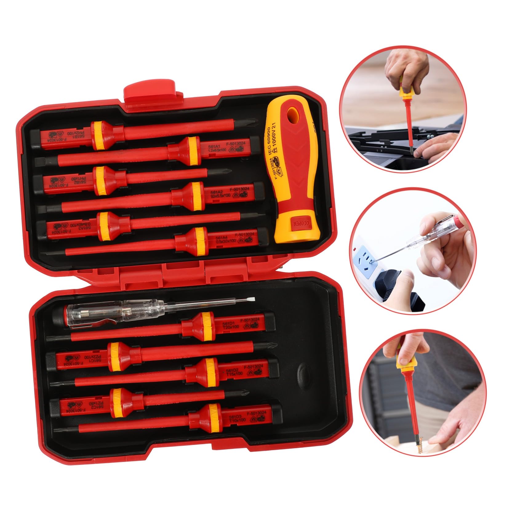 Set di 13 Cacciaviti Isolati Vde per Elettricista Punte Torx a Taglio in Acciaio Vanadio, Manico Ergonomico e Custodia per Lavori di Riparazione Sicuri