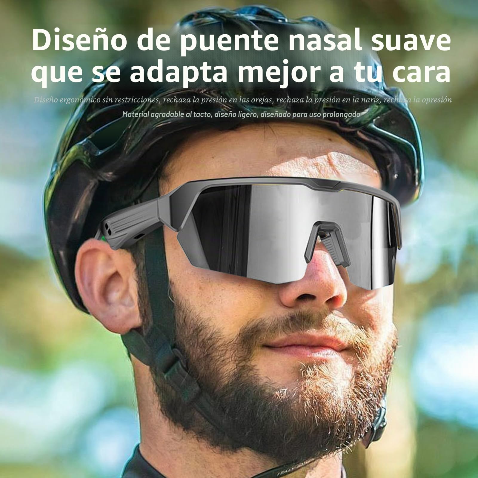 Tosuny Gafas de Sol de Deportes Inteligentes, Vasos de Audio Bluetooth con Protección UV400 y Lentes Anti-Impactos, Altavoz y Micrófono de Oído Abierto, Asistente de Voz, para Deportes (Silver)
