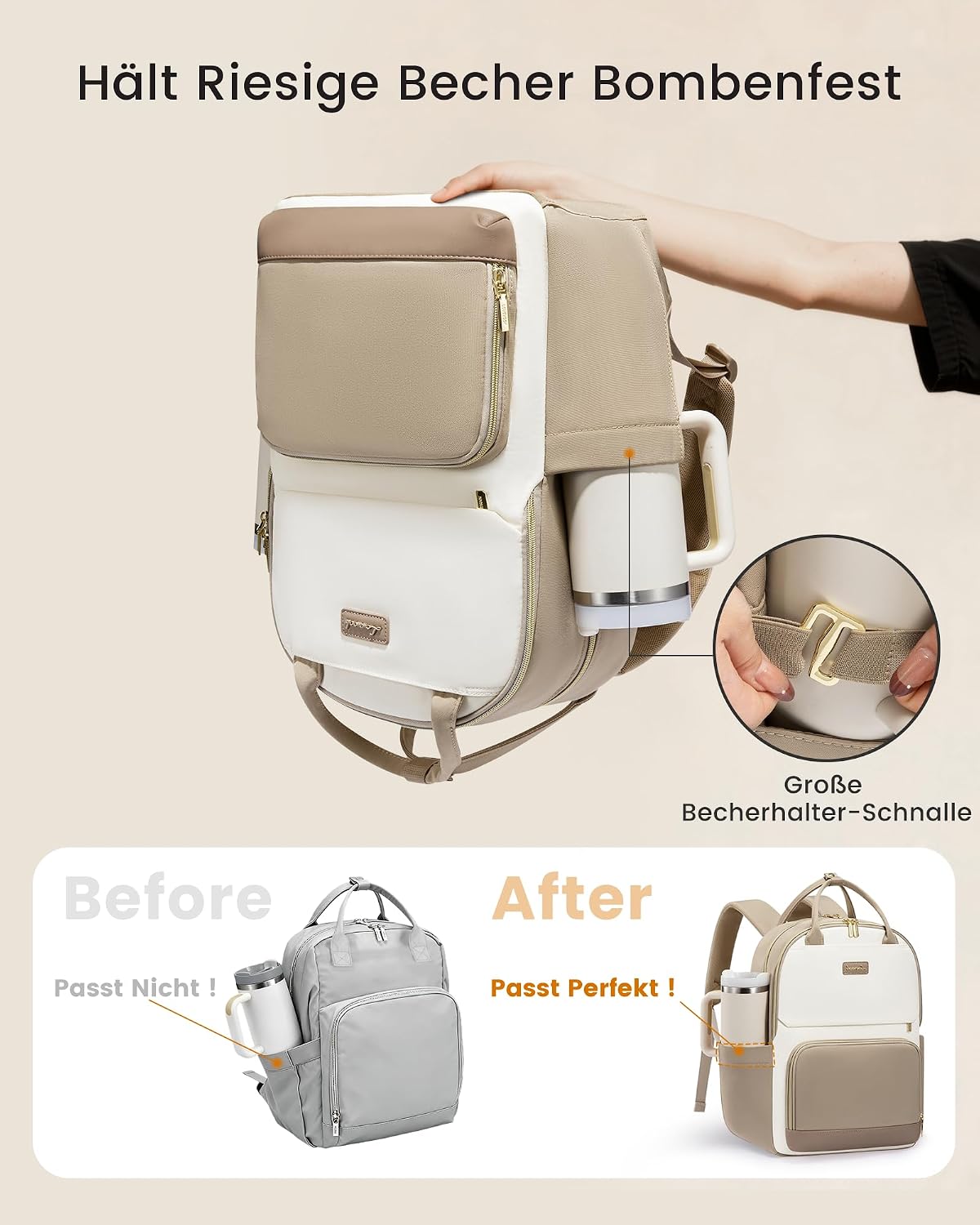 LOVEVOOK Women's Backpack, 17.3 Inch Laptop, School Backpack, Teenagers with Large Bottle Compartment, Waterproof Work Backpack, Elegant School Bag, Daypack, Daypack, Woman for University, School, Travel Beige Khaki 17.3 inches