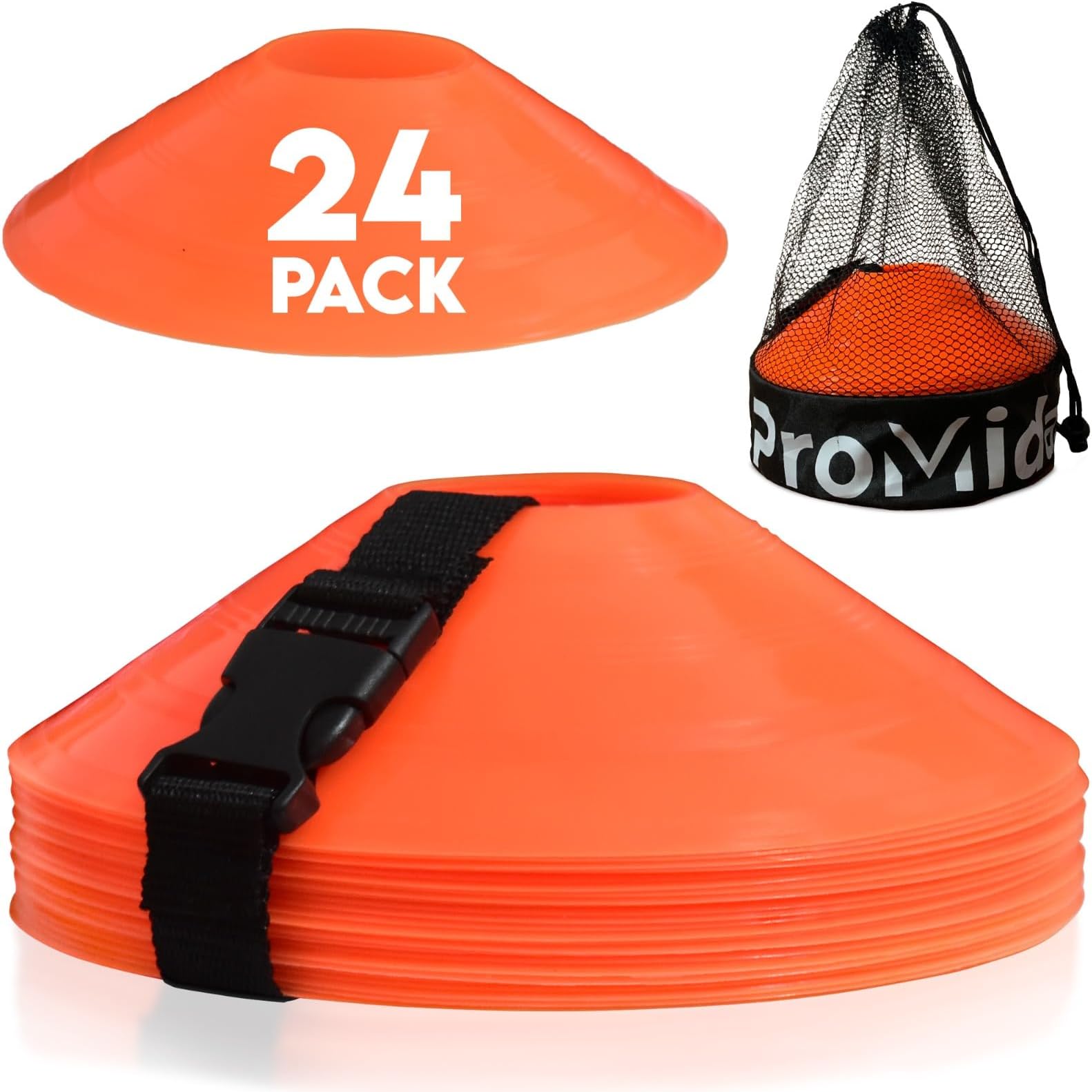 Soccer Cones for Training - with Mesh Bag & Strap - Flexible & Heavy Duty - Best for Football, Basketball & Running Drills - Premium Quality Soccer Training Cones Sports (Avalaible in 24 & 50 PCs)