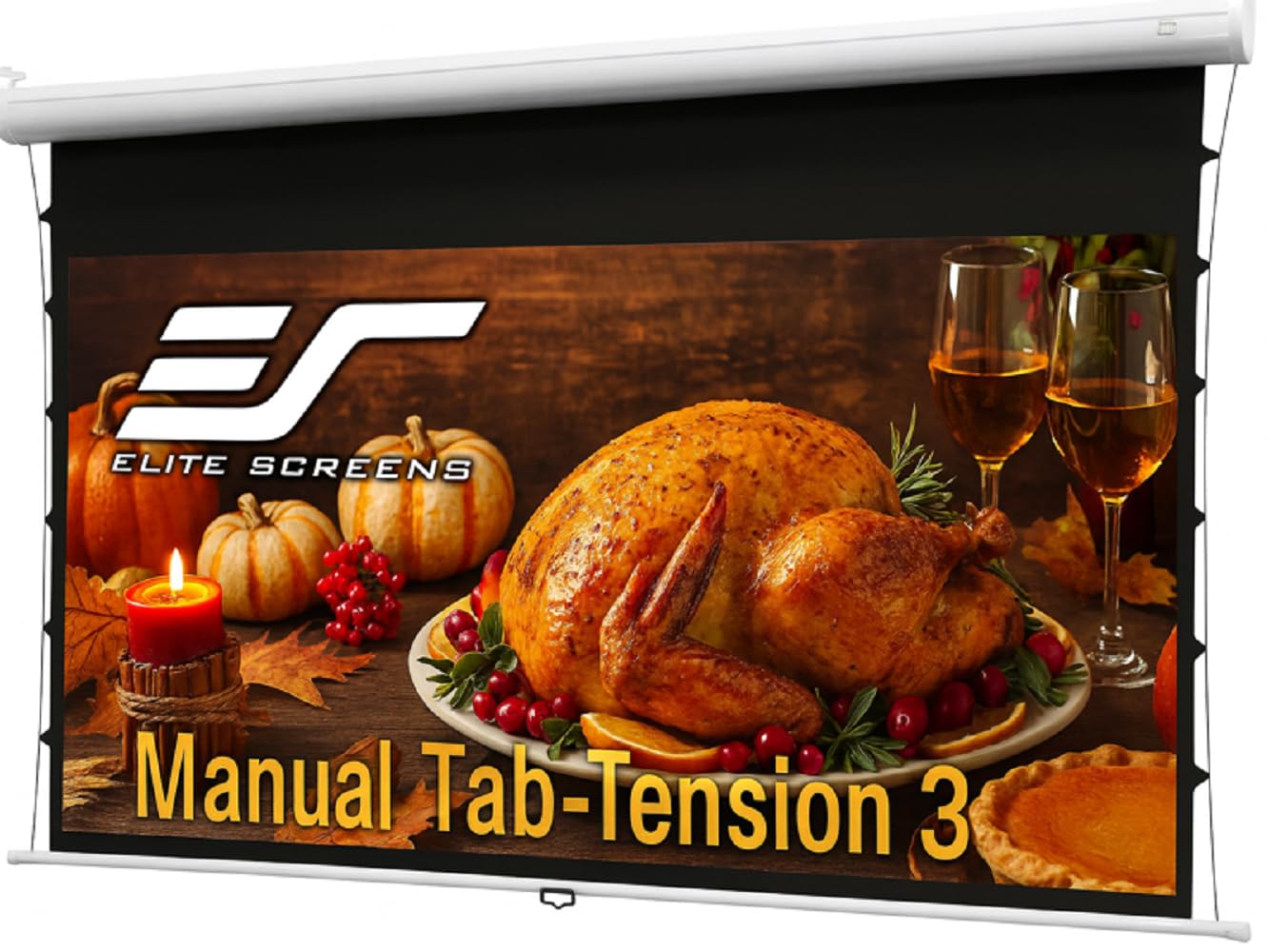 Elite Screens Manual Tab-Tension 3, 125-INCH with Extra 10" Drop, Pull Down Projector Screen Home Movie Gaming Presentations ISF Certified Premium