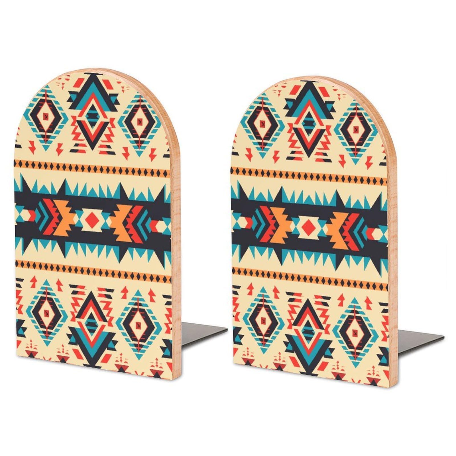 Native American Wood Bookend for Shelves 1 Pair