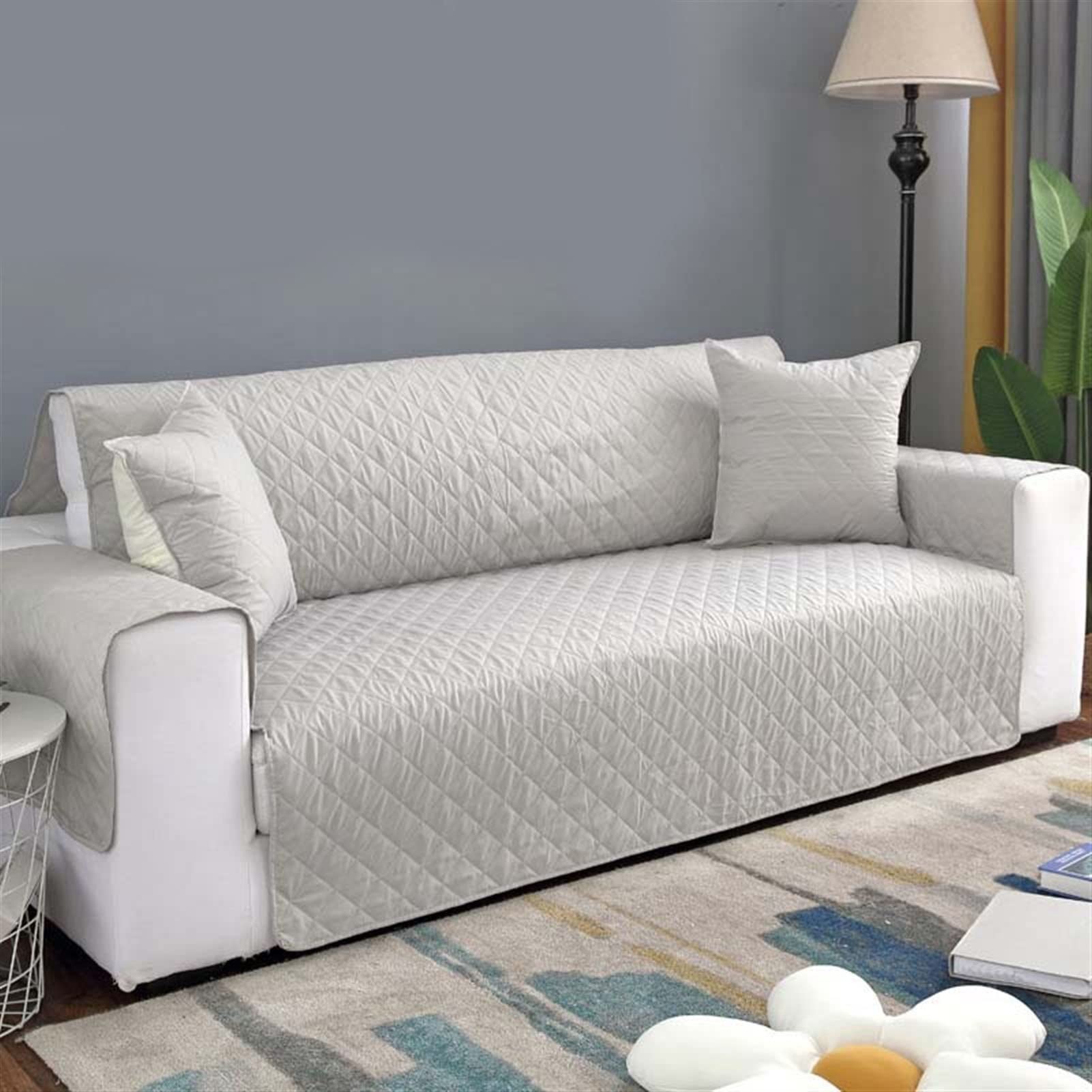 YXLJC 1/2/3 Seat Sofa Cover,Waterproof Slip Removable Pet Dog Kid Mat Furniture Sofa Protector (Color : LightGrey, Size : 3 Seater)
