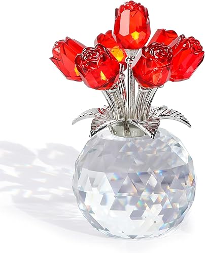 Figuras de rosas rojas de cristal, regalos para mujeres, ramo de cristal para el día de la madre, cumpleaños, Navidad, rubí, flores coleccionables,