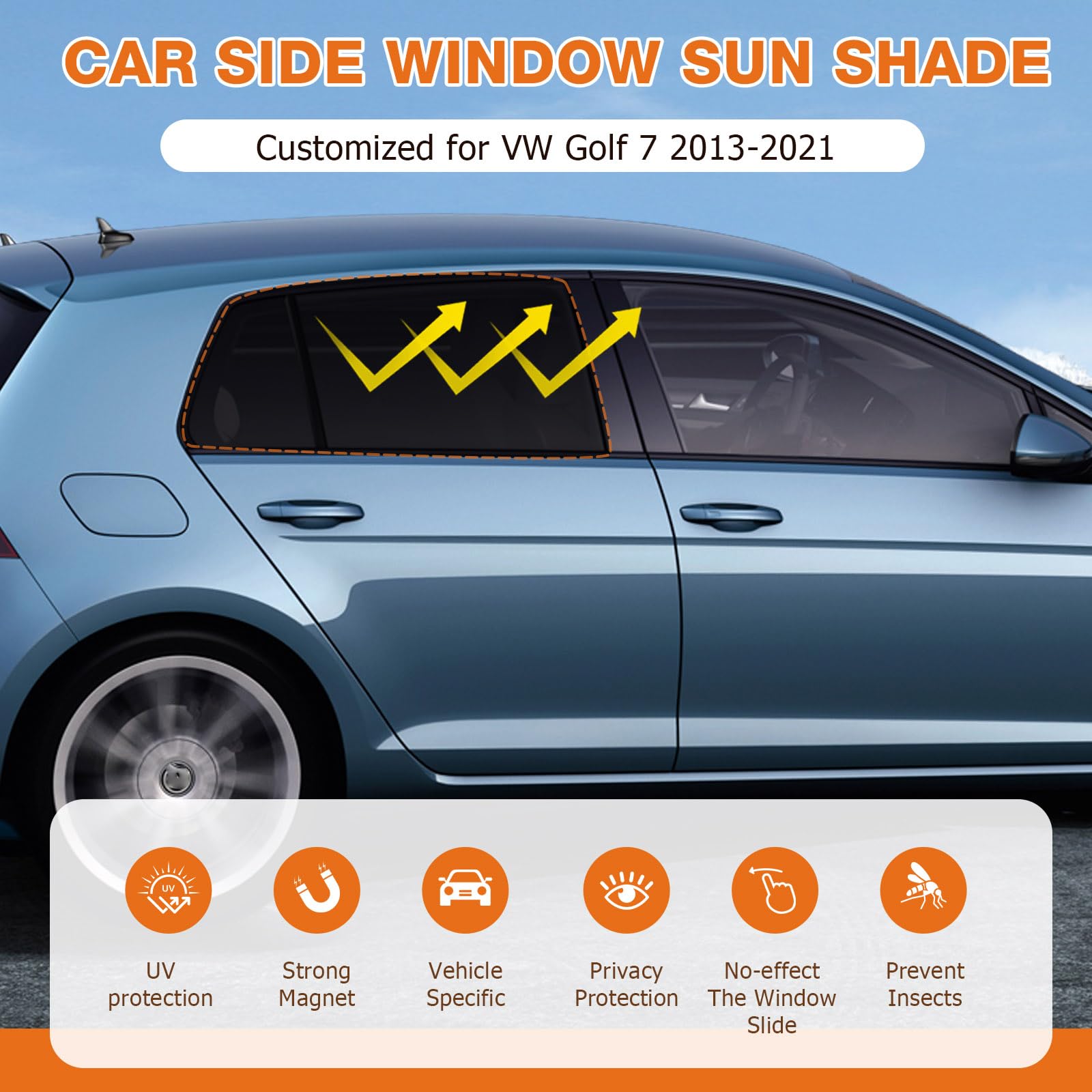 Parasole finestrini laterali posteriori auto VW Golf 7 2013-2021 magnetico protezione solare UV