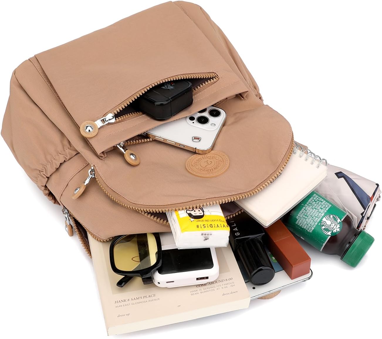 Tanweibago Mini Nylon Women Backpacks,11L Small Ladies backpacks Casual Lightweight Women Shopping Travel Daypack (Khaki)