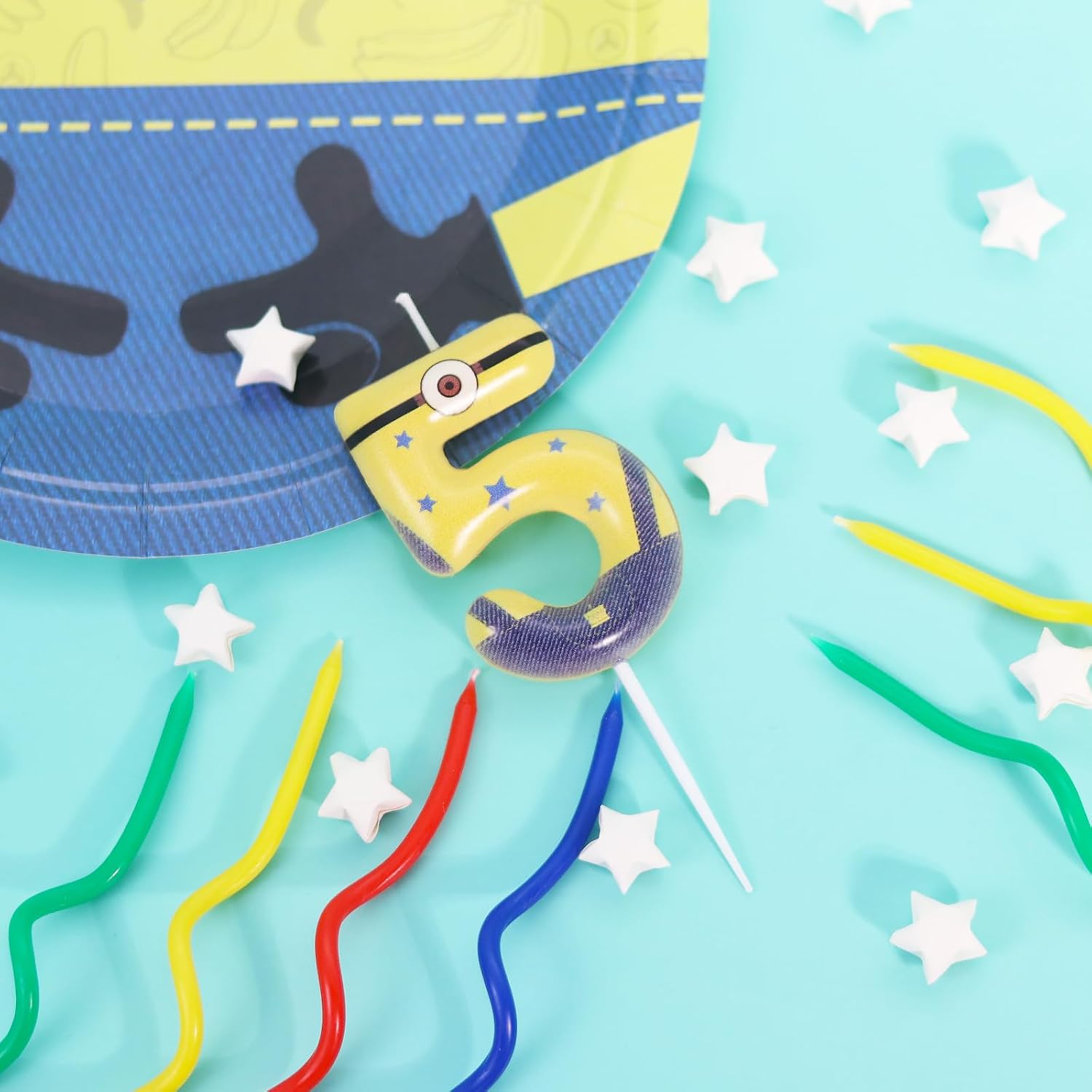 Yellow Jeans Cartoon Number 5 Candle, 5th Birthday Decorations Kids
