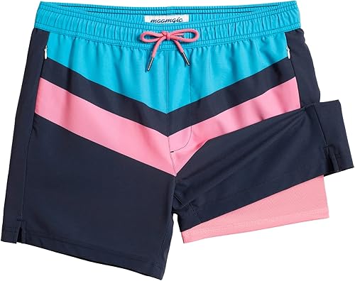 maamgic Traje de baño para hombre de 5 pulgadas con forro de compresión, pantalones cortos de natación 2 en 1, elásticos, de secado rápido con