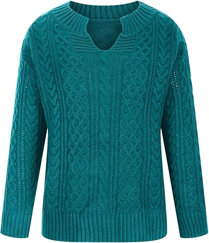 Miniatura 3 de Suéteres de cuello en V para mujer, ligeros, de punto grueso, color liso, de gran tamaño, sueltos, para otoño e invierno