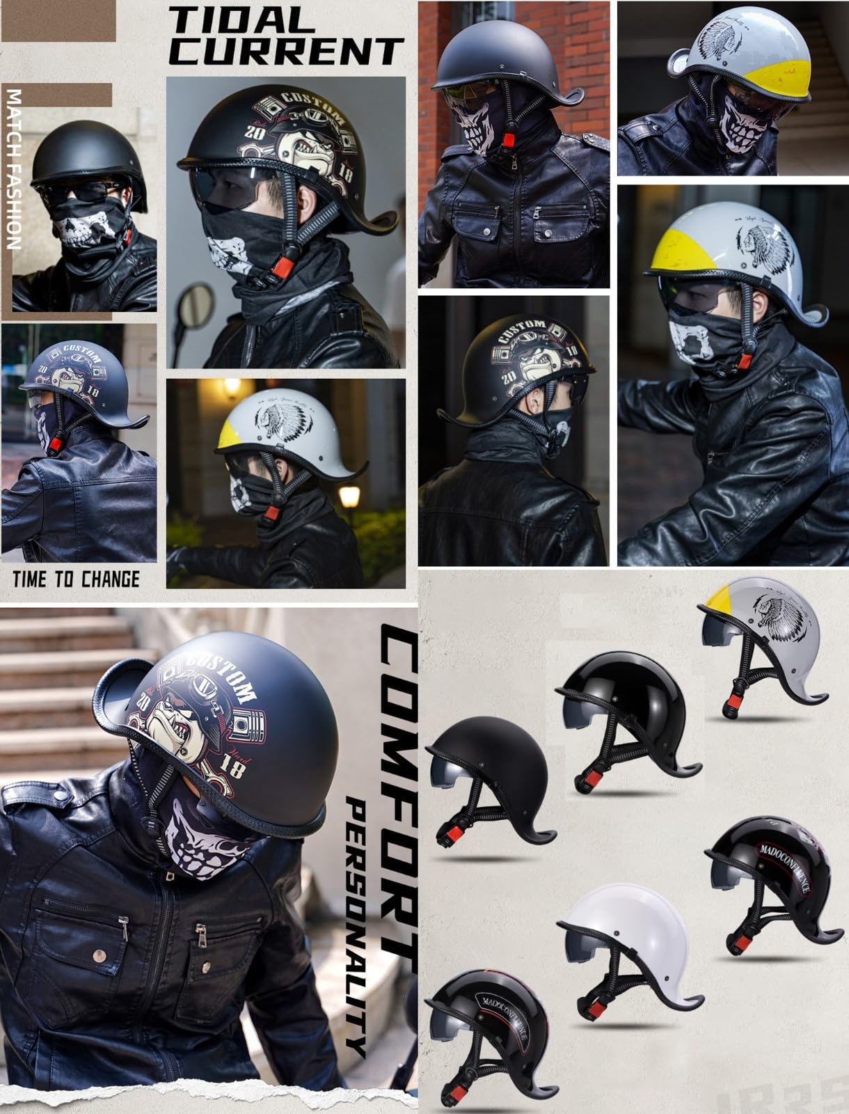 Mezzo Casco Moto Retro Casco Jet Aperto Cappellino Da Baseball Scooter Caschi Motorino Vintage Casco Scodella Mezzo Casco Portatile Estivo Per Uomo E Donna,Certificato ECE
