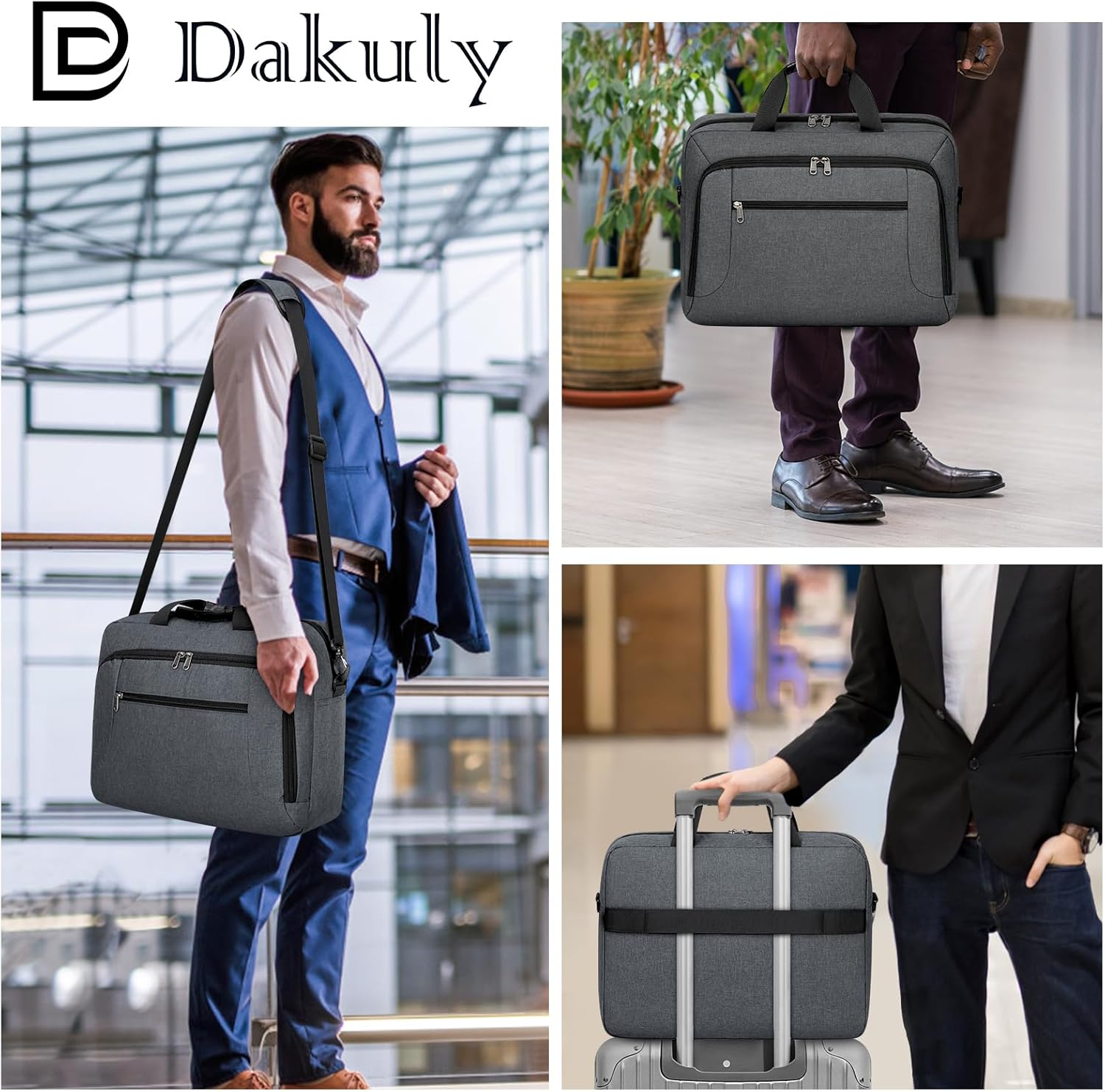 Dakuly Laptop Bag 17.3 Inch Laptop Briefcase Large Waterproof Laptop Case for Men Women Business Office Work Computer Bag 17 Inch Adjustable Shoulder Messenger Bag, Grey - Image 2