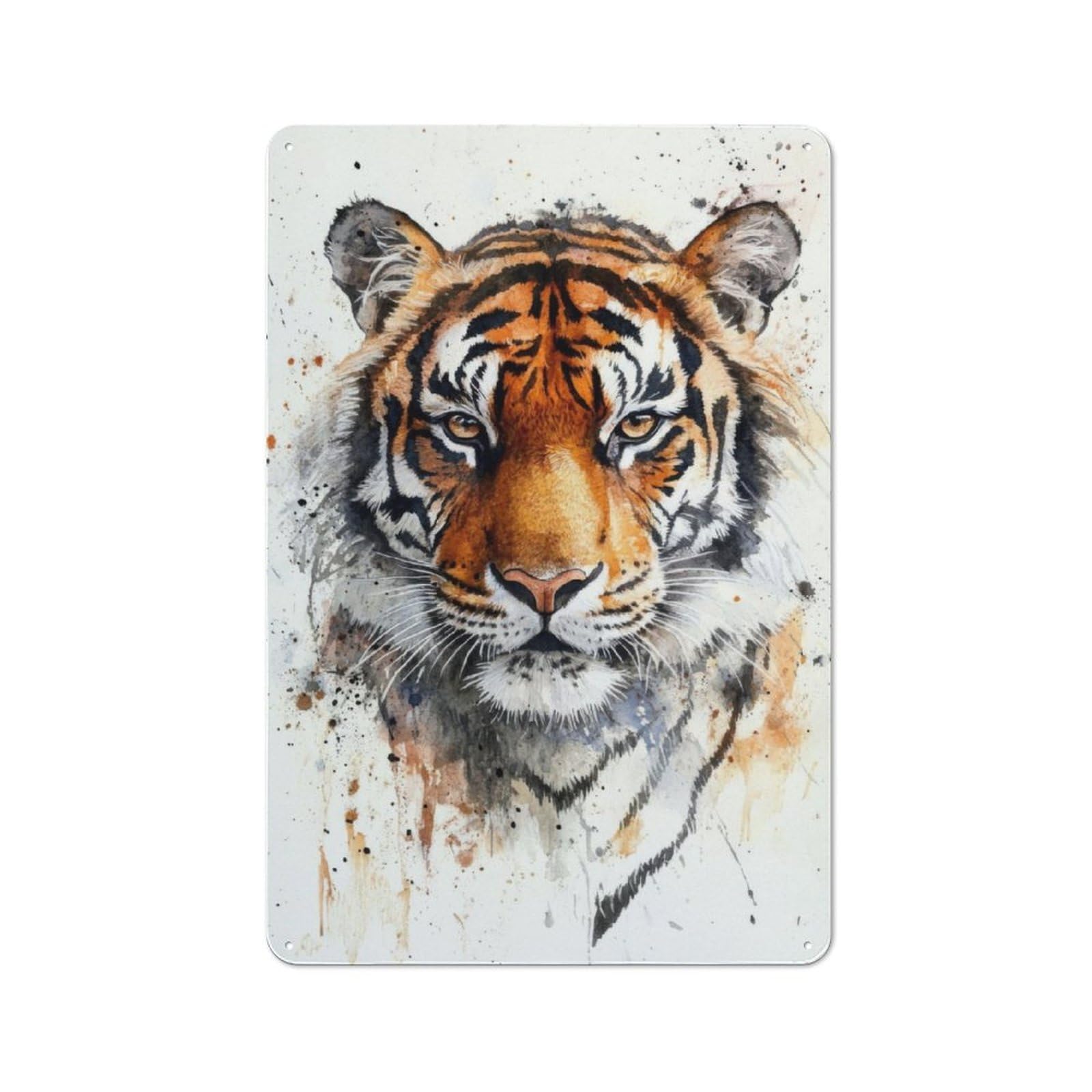 Junmoney Tiger Watercolor Portrait Retro Retro Metal Sign 30X20cm Featuring Garage Wall Decor For Garage, Hobby Room, Office Or Man Cave