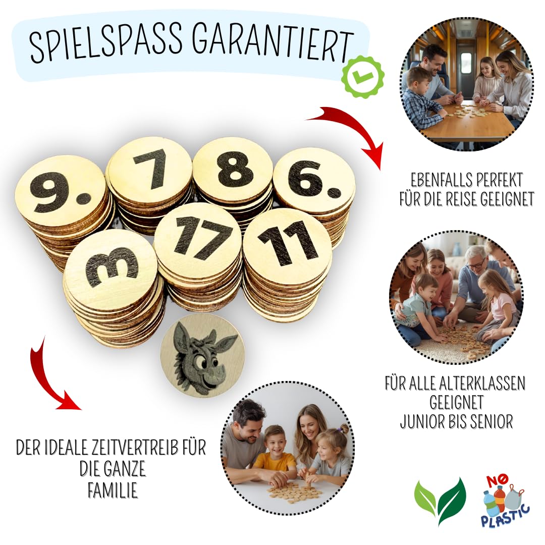 Mutou Das Eselspiel 2.0 – 121 Teile aus Holz – Handgefertigtes Familienspiel Lernspiel Reisespiel