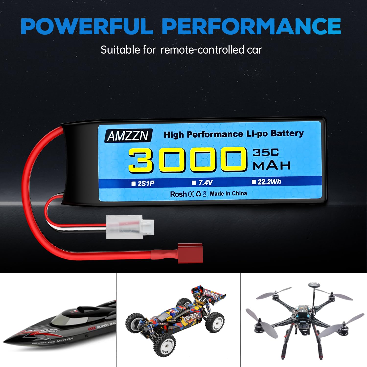 2 Stück 2S T-Stecker Lipo Batterie 7.4 V 3000mAh 35C mit USB-Ladekabel für RC Auto, LKW, Automodelle, ferngesteuerte Schiffe, RC Quad-Rotor, FPV-Drohnenbatterien