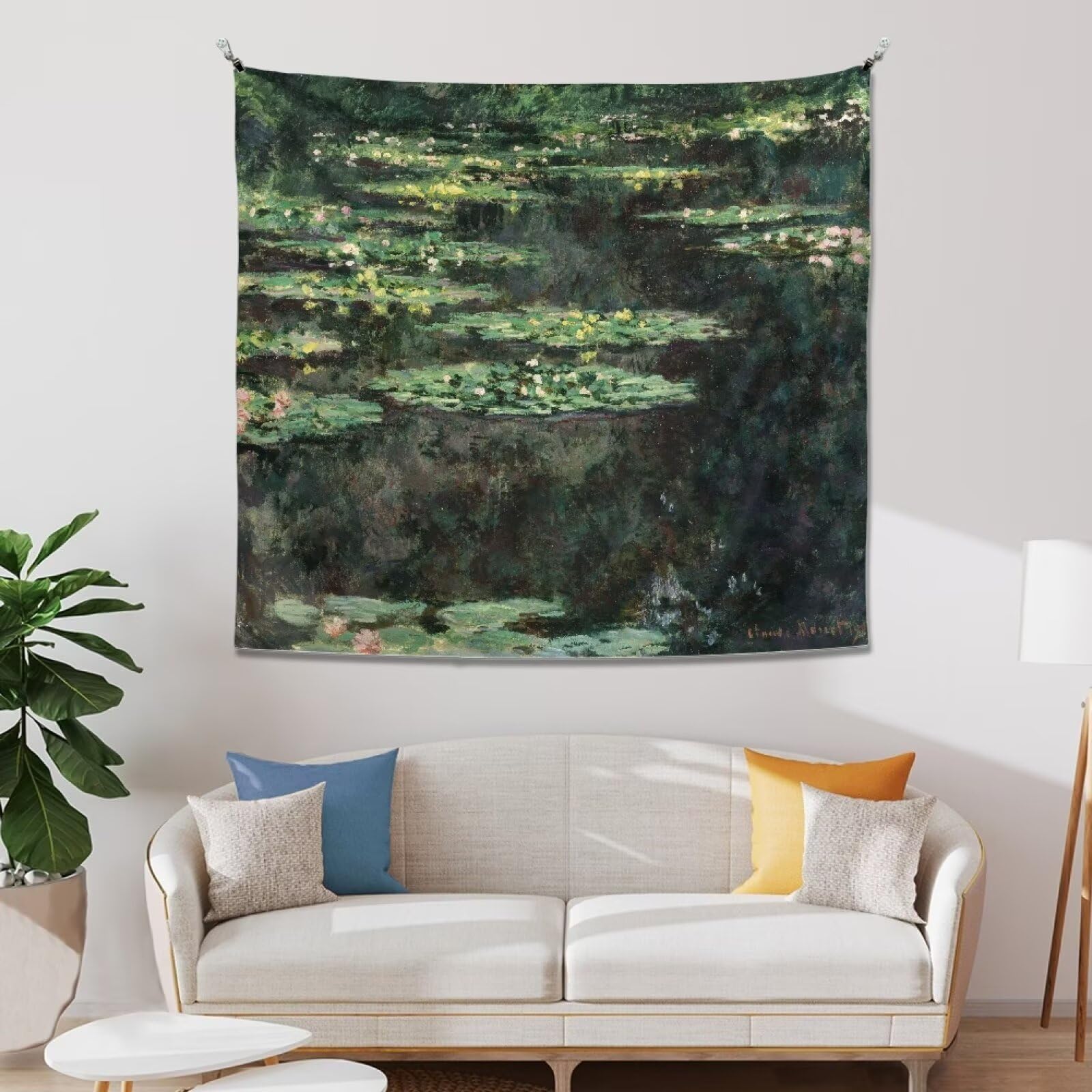 Buxolandt Monet Water Lilies Tapestry Wall Hanging, Landscape Aesthetic Tapestry Art Wall Hanging, Curtain, Table Cloth, Yoga Mat for Bedroom, Living Room, College Dorm Green 150L x 130W cm