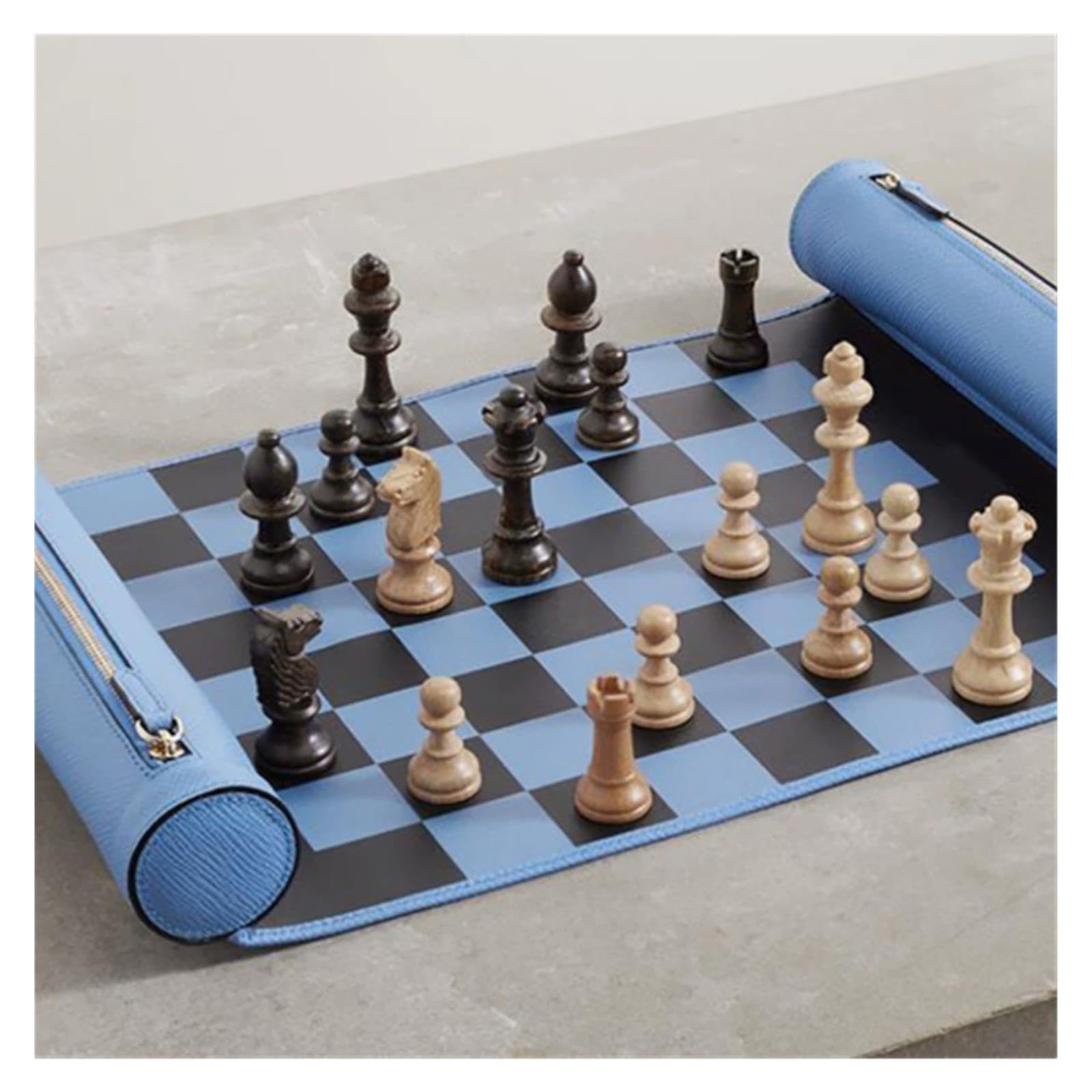 Jeu d'échecs en Cuir Enroulable avec Tube de Rangement à Fermeture éclair