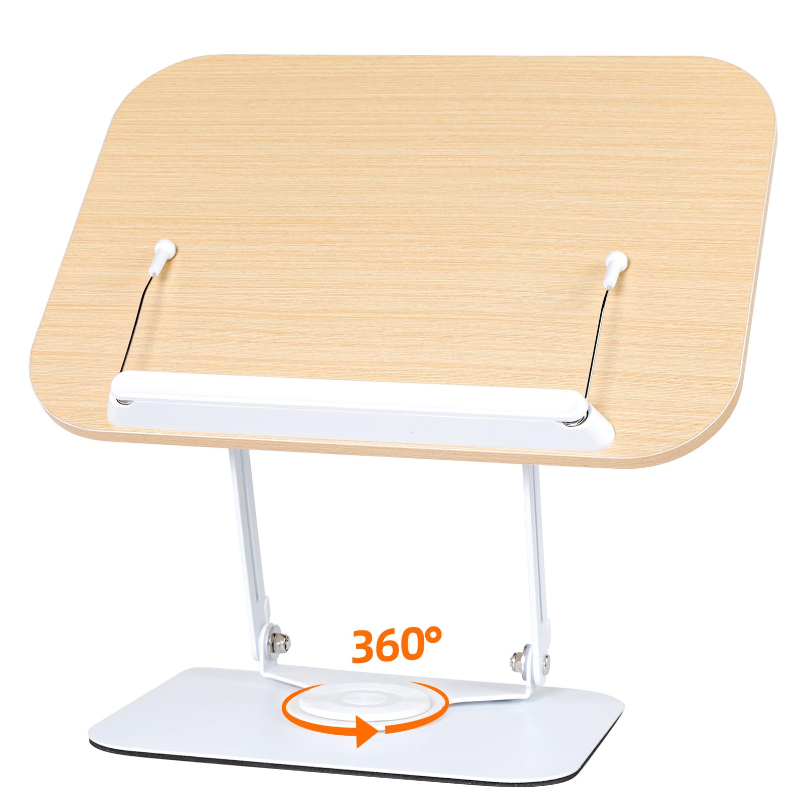 Book Stand for Reading, Adjustable Book Holder with 360° Rotating Base & Elastic Page Clips, Foldable Cookbook Stand for Office, Kitchen, School Textbook, Recipe, Magazine,Tablet