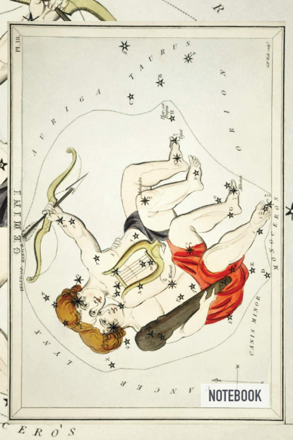 Notebook: Vintage Zodiac Gemini Theme Cover Journal Cahier: 6 x 9 120 Pages Notebook for Notes, Ideas, Observations, Sketches