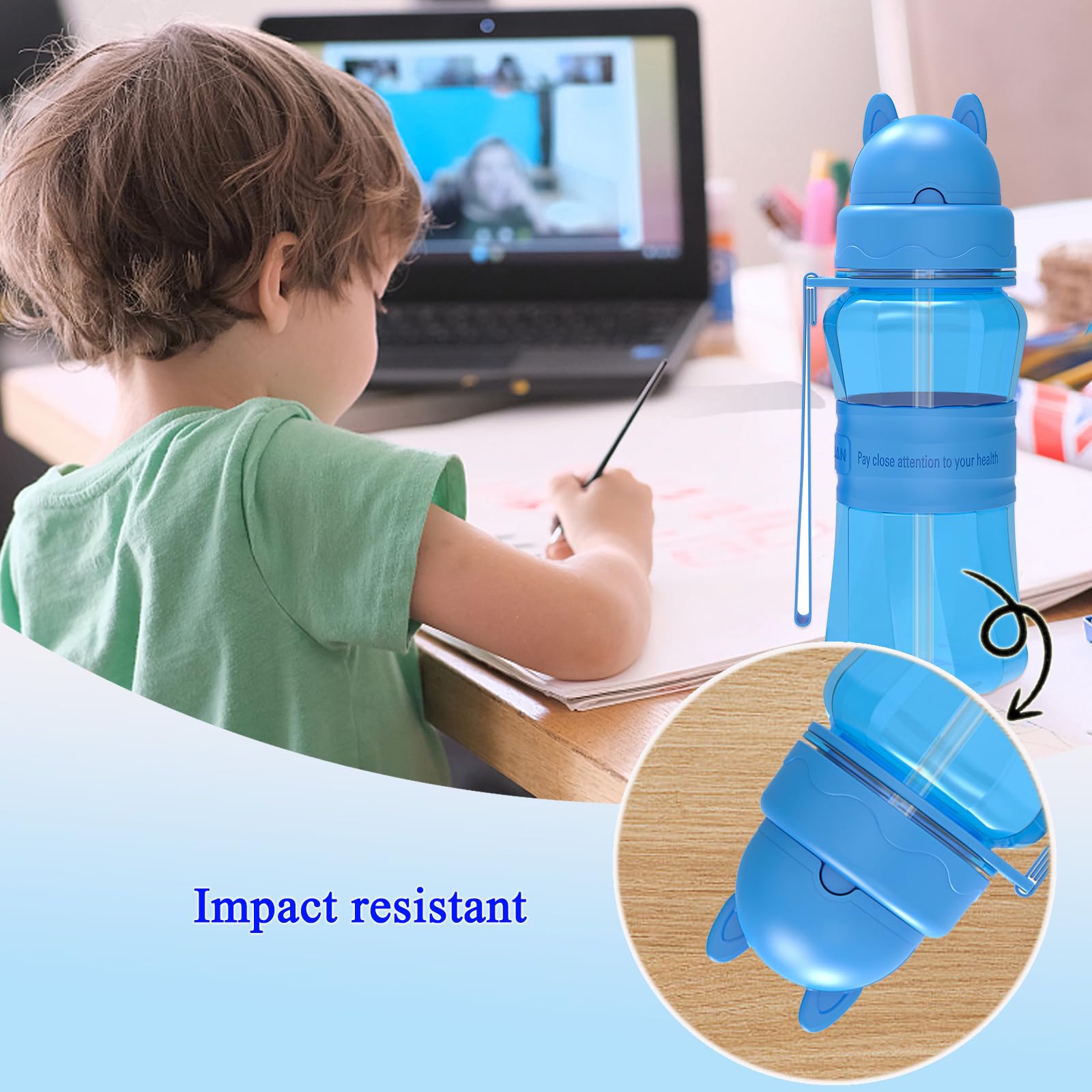 Sigdio Drinkfles voor kinderen, jongens en meisjes, met rietje, BPA-vrij, sportdrinkfles voor thuis, school en buitenactiviteiten
