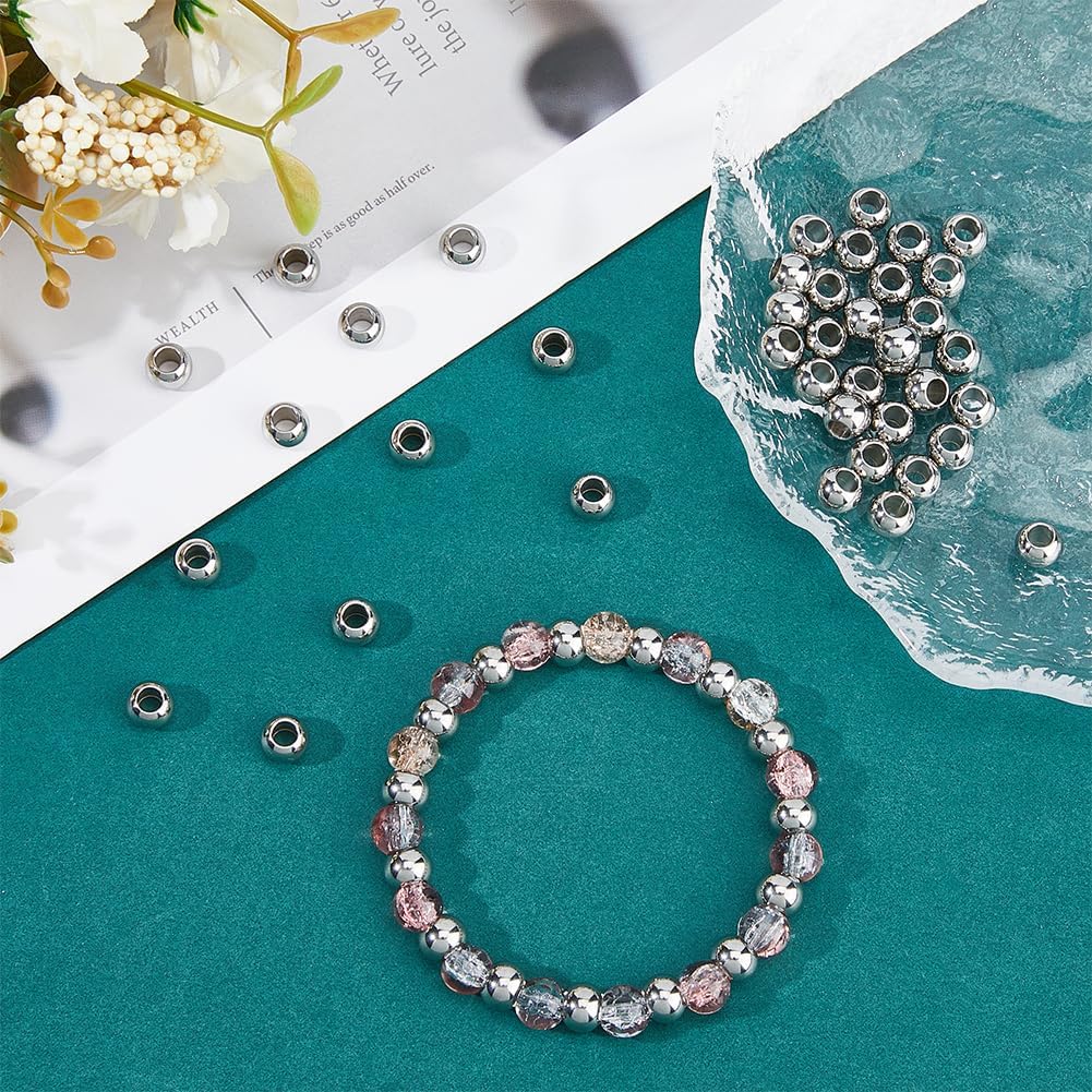 DICOSMETIC 60Pcs 8mm Stainless Steel Round Beads Metal European Beads Large Hole Loose Bead Smooth Spacer Bead for DIY Bracelets Jewelry Making Craft Supplies, Hole: 4mm - Image 4