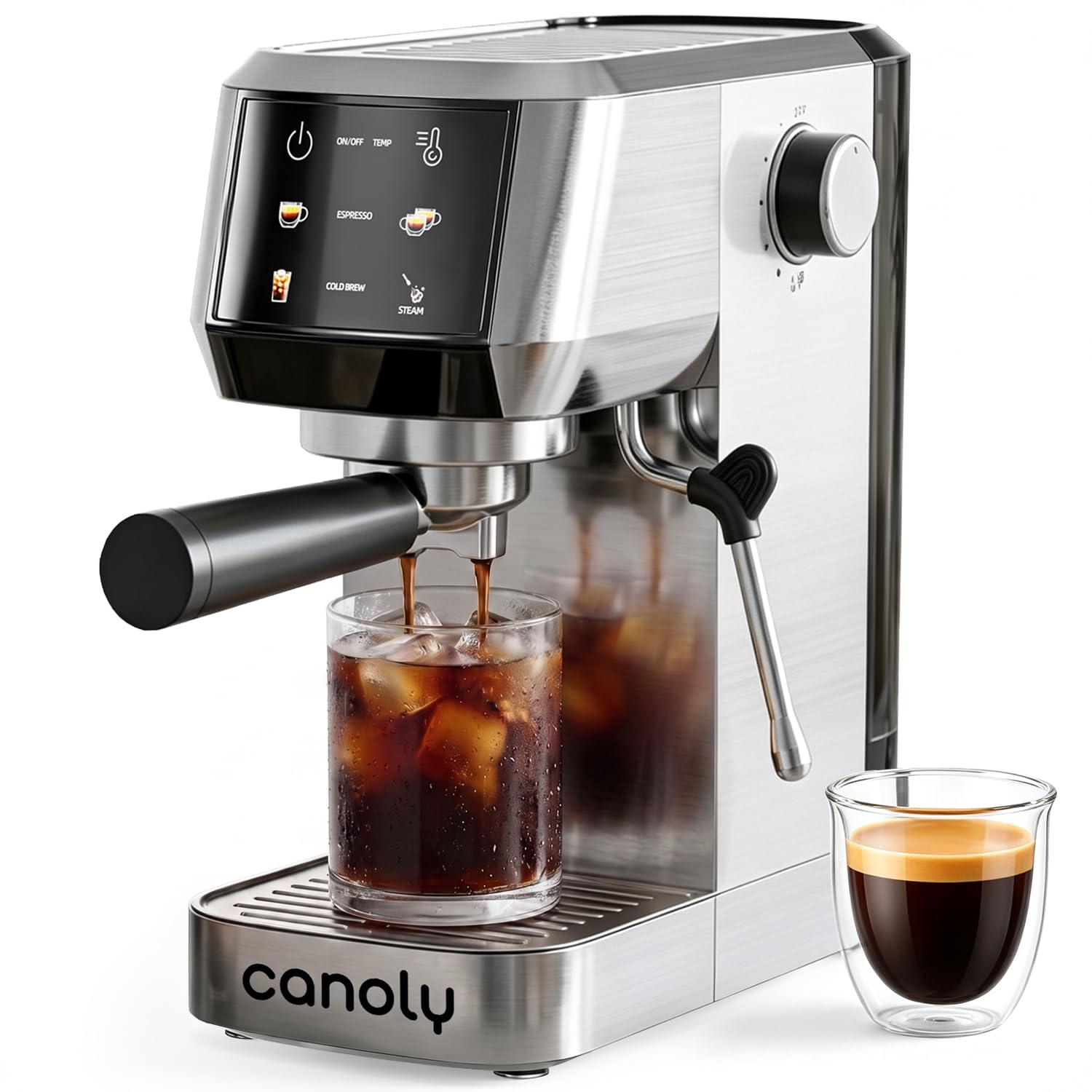 Canoly 2-in-1 Espresso Machine & Cold Brew Maker, 20-Bar Pressure, Touchscreen, Steam Frother for Cappuccino & Latte, Compact Home Barista Coffee Machine